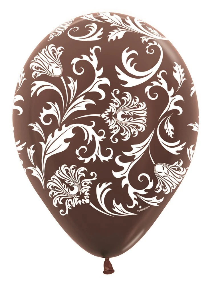 11 inch Sempertex Damask - Metallic Chocolate Latex Balloons All Over Print 50ct