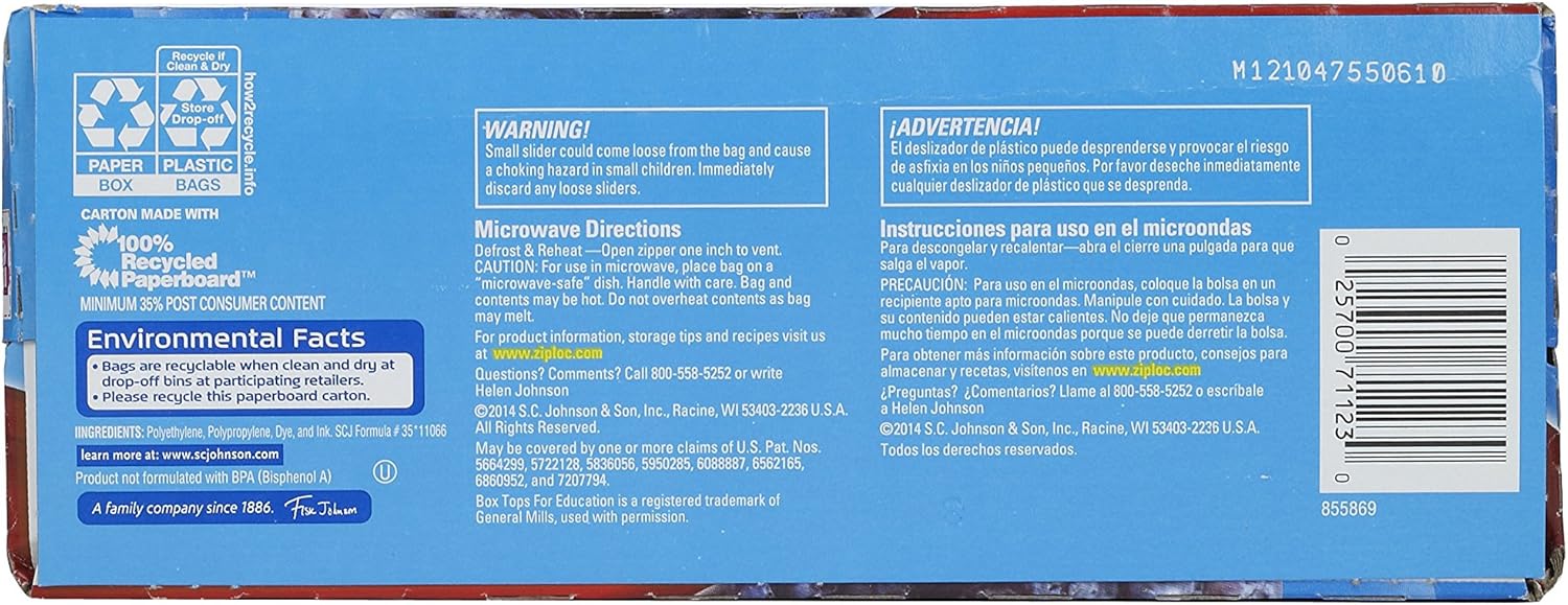 Ziploc Quart Food Storage Slider Bags, Power Shield Technology for More Durability, 42 Count