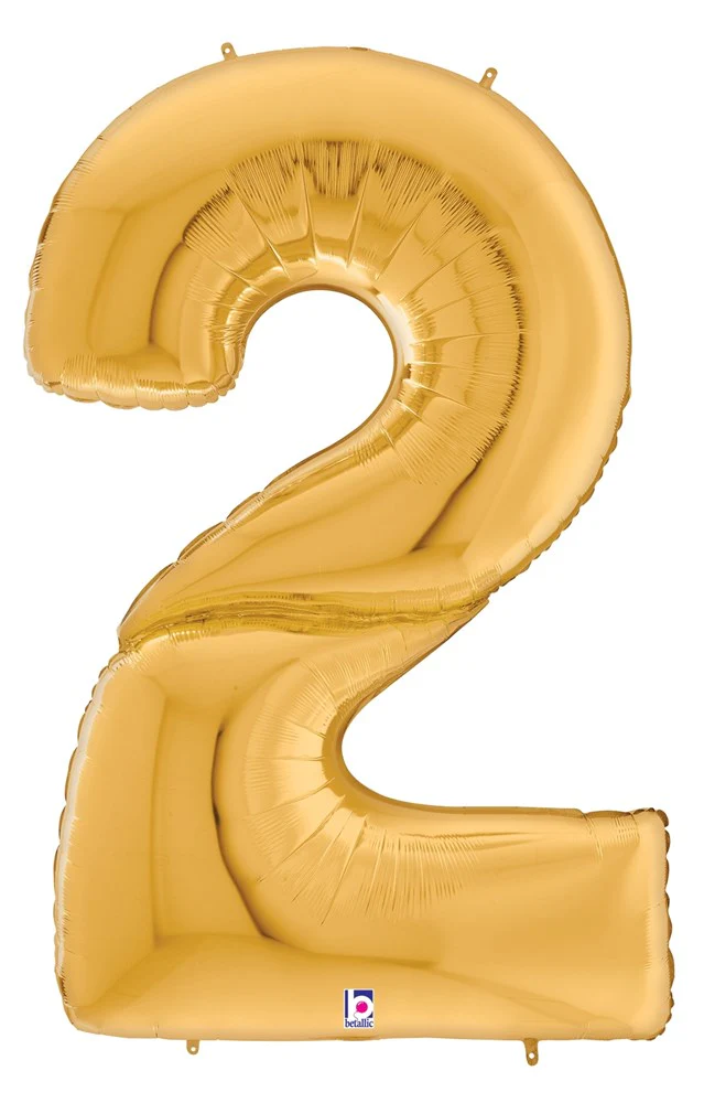 Betallic Number 2 Gold 53 inch Shaped Foil Balloon Packaged 1ct