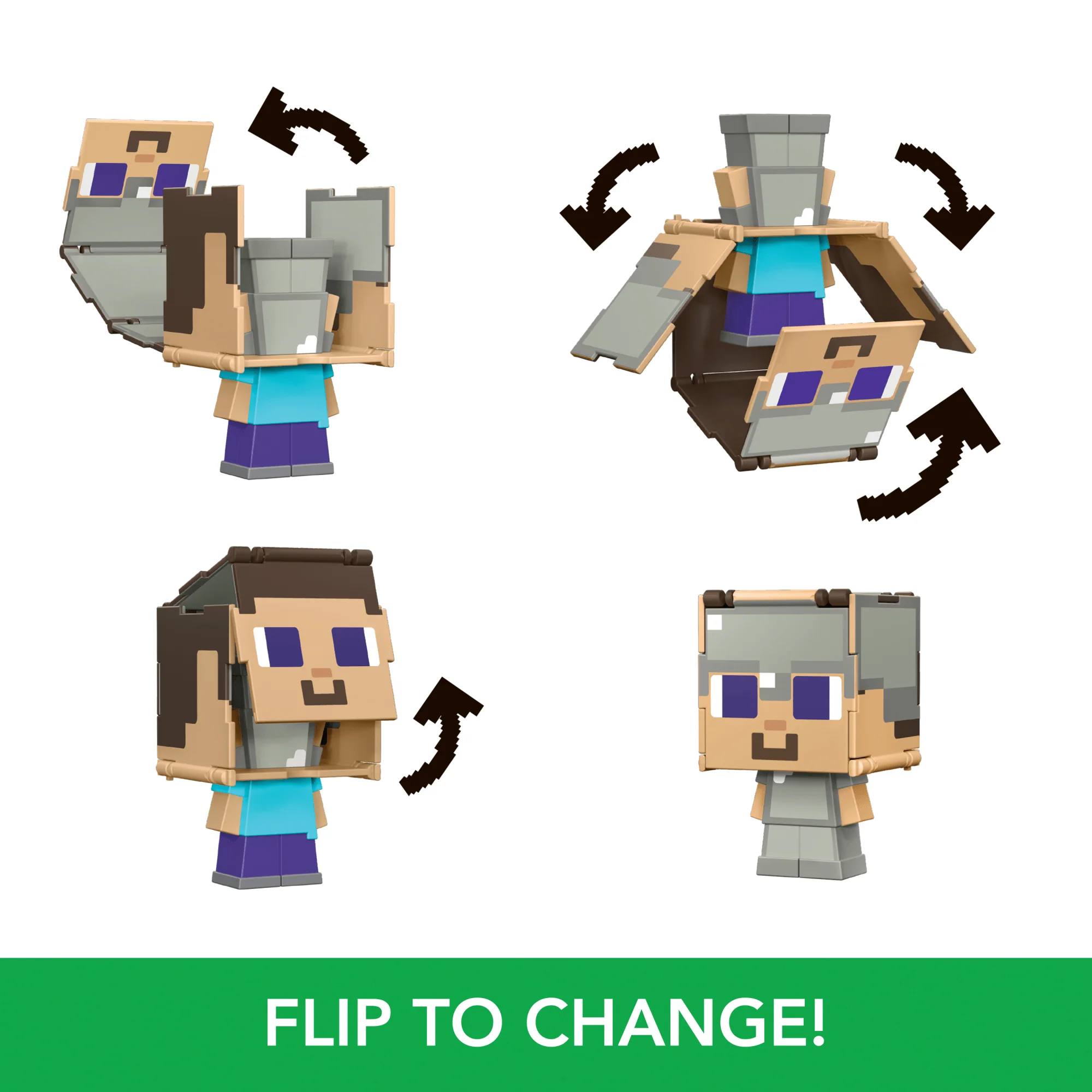 Minecraft Flippin�� Figs Figures Collection, 2-in-1 Fidget Play, 3.75-in Scale & Pixelated Design (Characters May Vary)