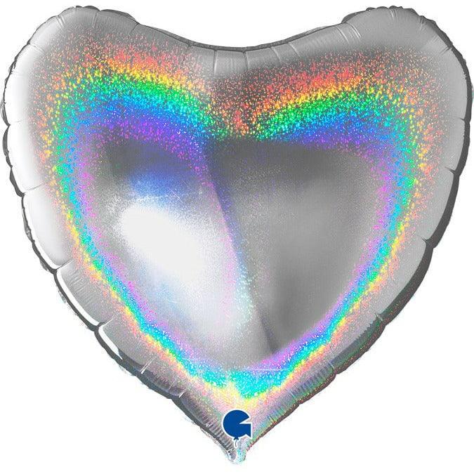 Grabo Silver Glitter Holographic Heart 36in Foil Balloon