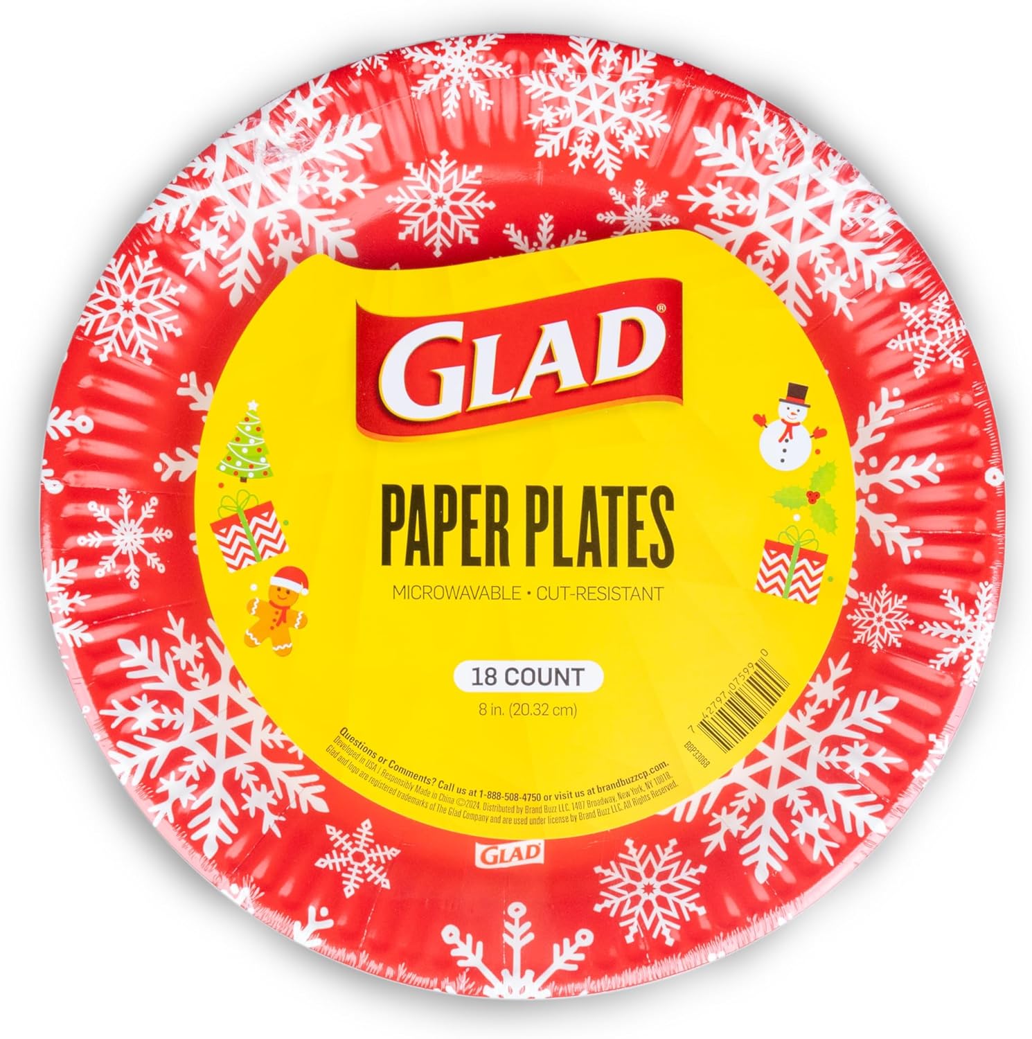 Glad Disposable Holiday Paper Plates, 10 Inch, 20 Count - Red Snowflake Design, Heavy Duty and Microwavable