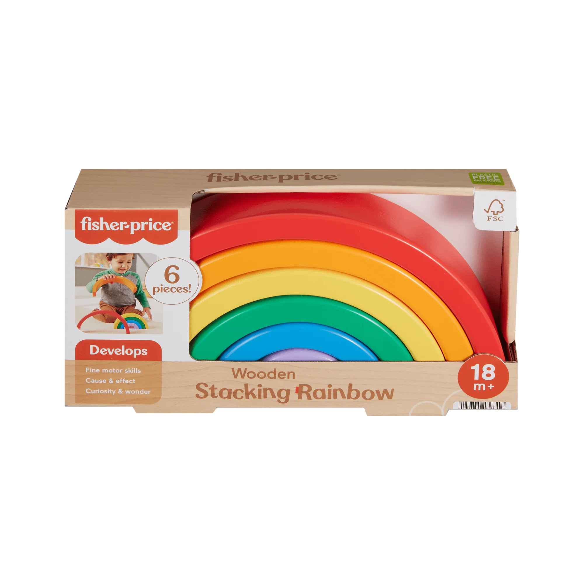 Fisher-Price Wooden Stacking Rainbow, Building Toy For Toddlers, 6 Wood Pieces