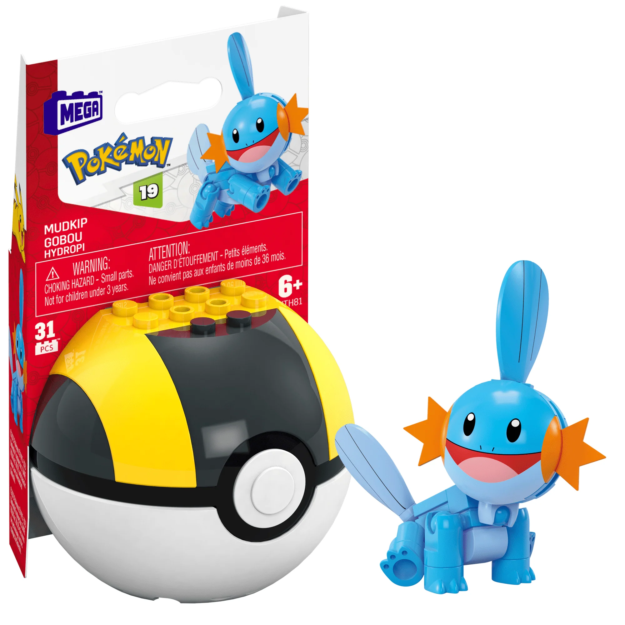 MEGA Pok��mon Mudkip Building Toy Kit, Poseable Action Figure (31 Pieces) For Kids