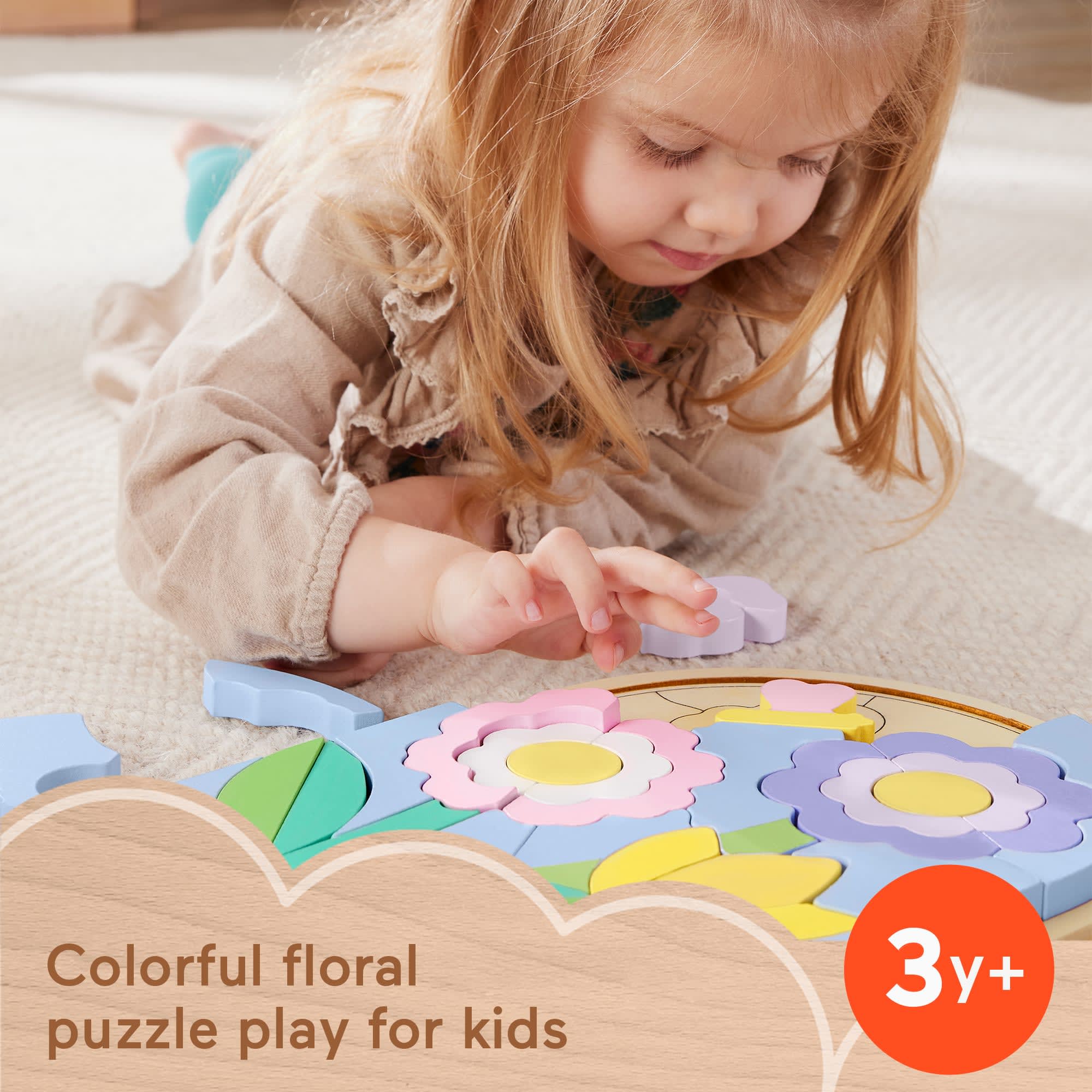 Fisher-Price Wooden Flower Puzzle Blocks For Preschool Kids, 37 Wood Pieces