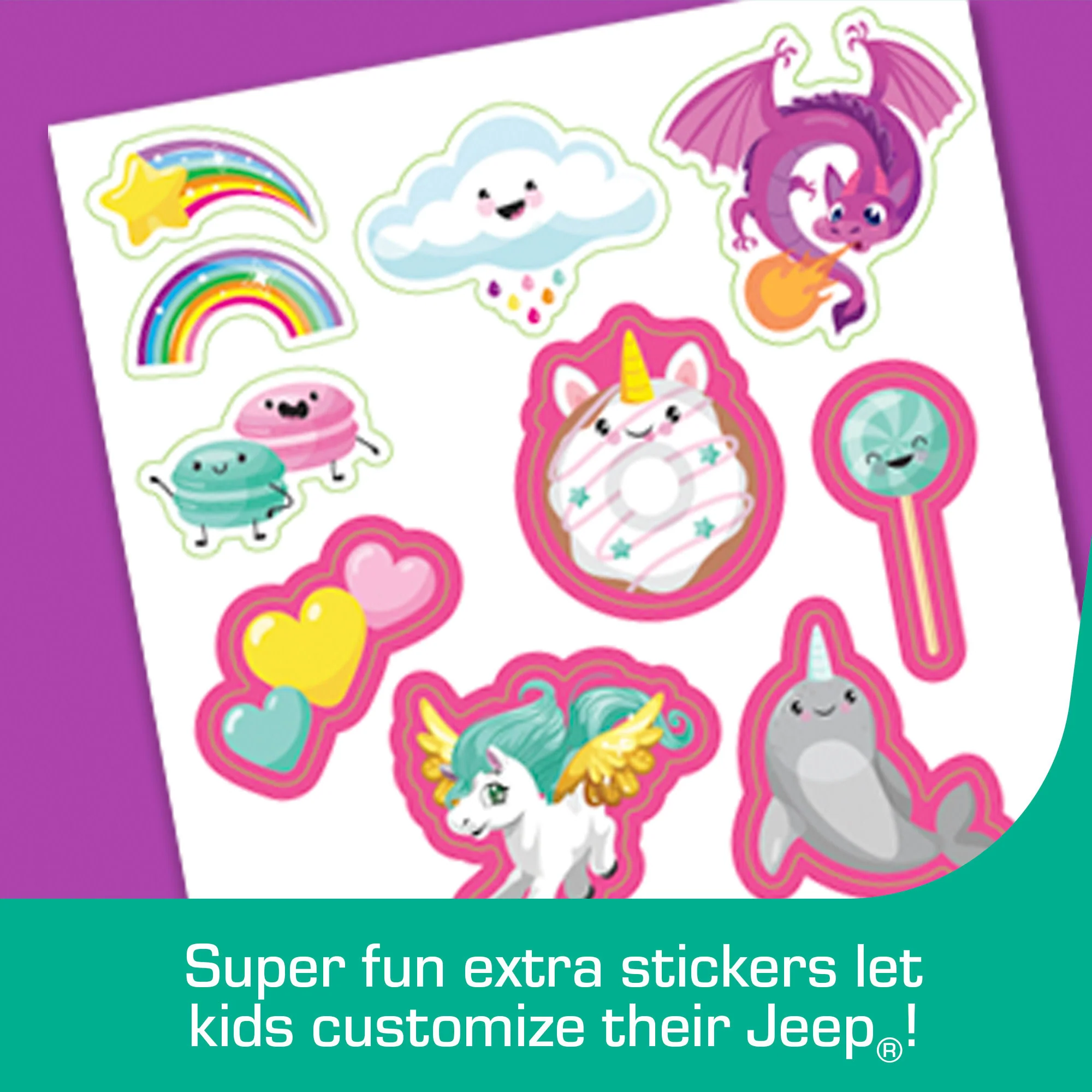 Power Wheels Rainbow Unicorn Jeep Wrangler Preschool Ride-On Toy With Sounds & Cute Stickers