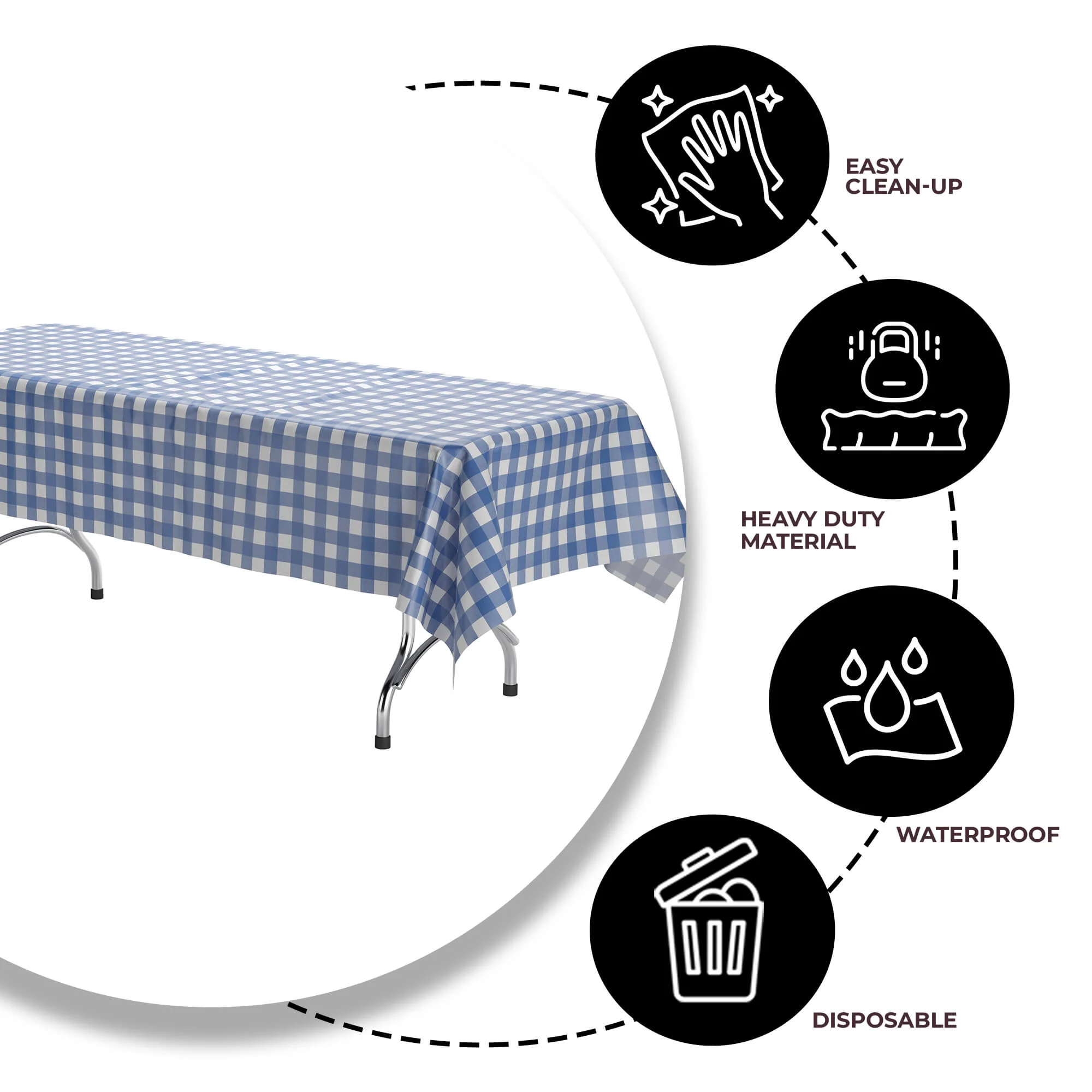Dark Blue Gingham Plastic Table Cover