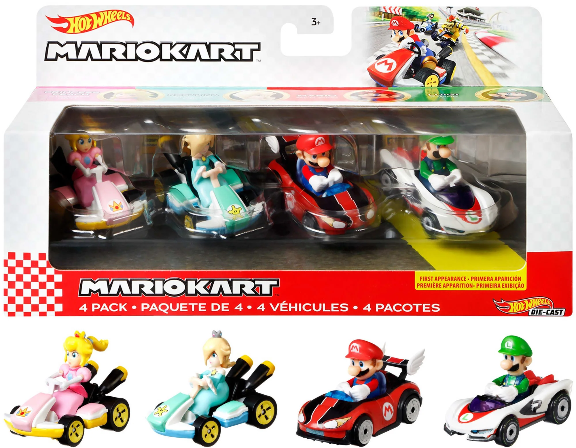 Hot Wheels Mario Kart Set Of 4 Toy Character Vehicles, Includes 1 Exclusive Model