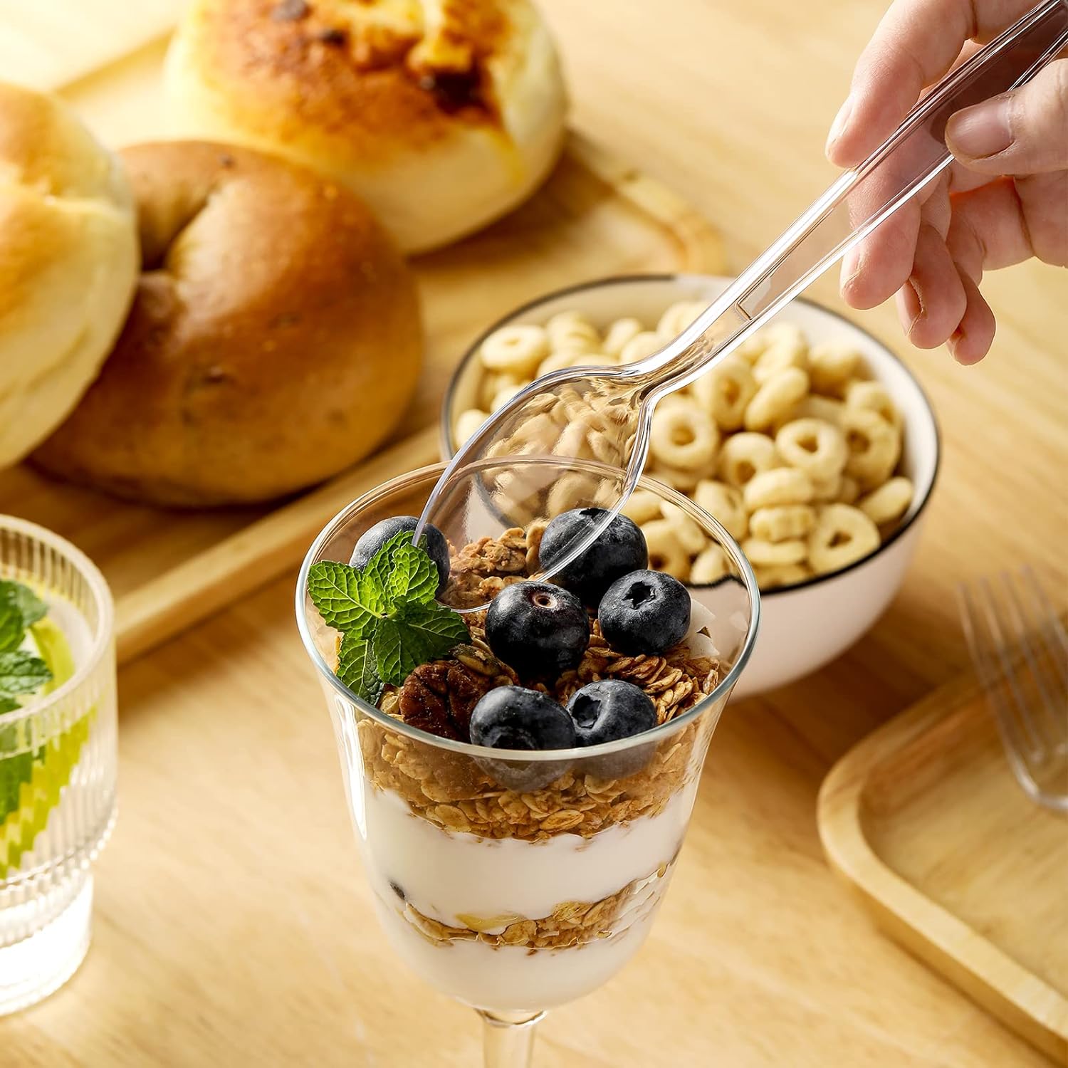 [100 Count] Clear Plastic Spoons Heavy Duty, Premium Disposable Spoons, Durable Plastic Cutlery for for Parties, Picnics, Big Event, Daily Use - Heat Resistant & BPA Free - Clear