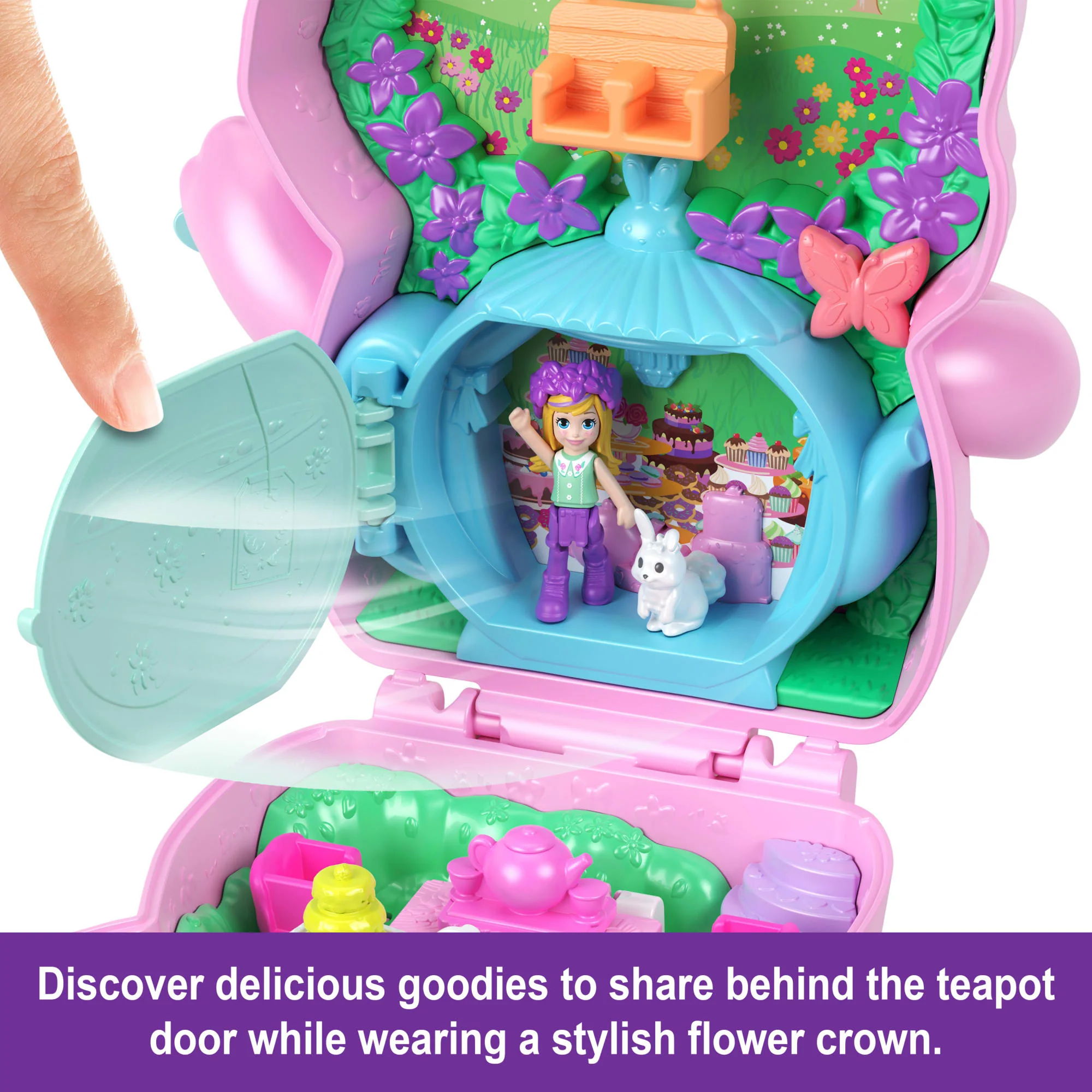 Polly Pocket Tea Party Bunny Compact Playset With 1 Micro Doll And Pet Bunnies, Travel Toy With Styling Accessories