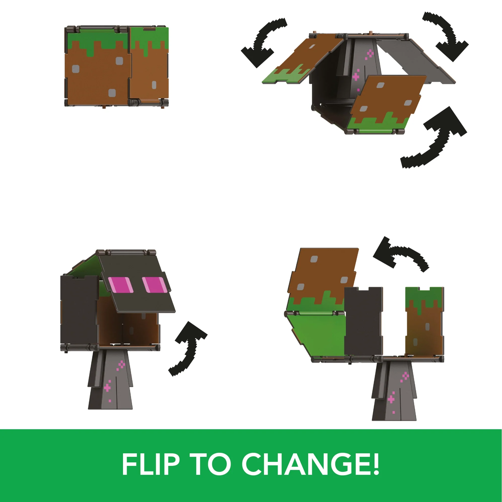Minecraft Flippin�� Figs Figures Collection, 2-in-1 Fidget Play, 3.75-in Scale & Pixelated Design (Characters May Vary)