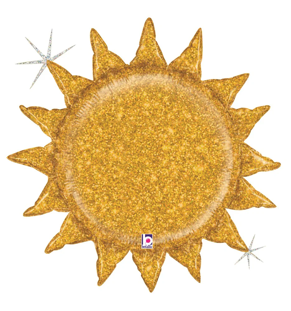 Betallic Gold Glitter Sunshine 24 inch Glitter Holographic Shaped Foil Balloon Packaged 1ct