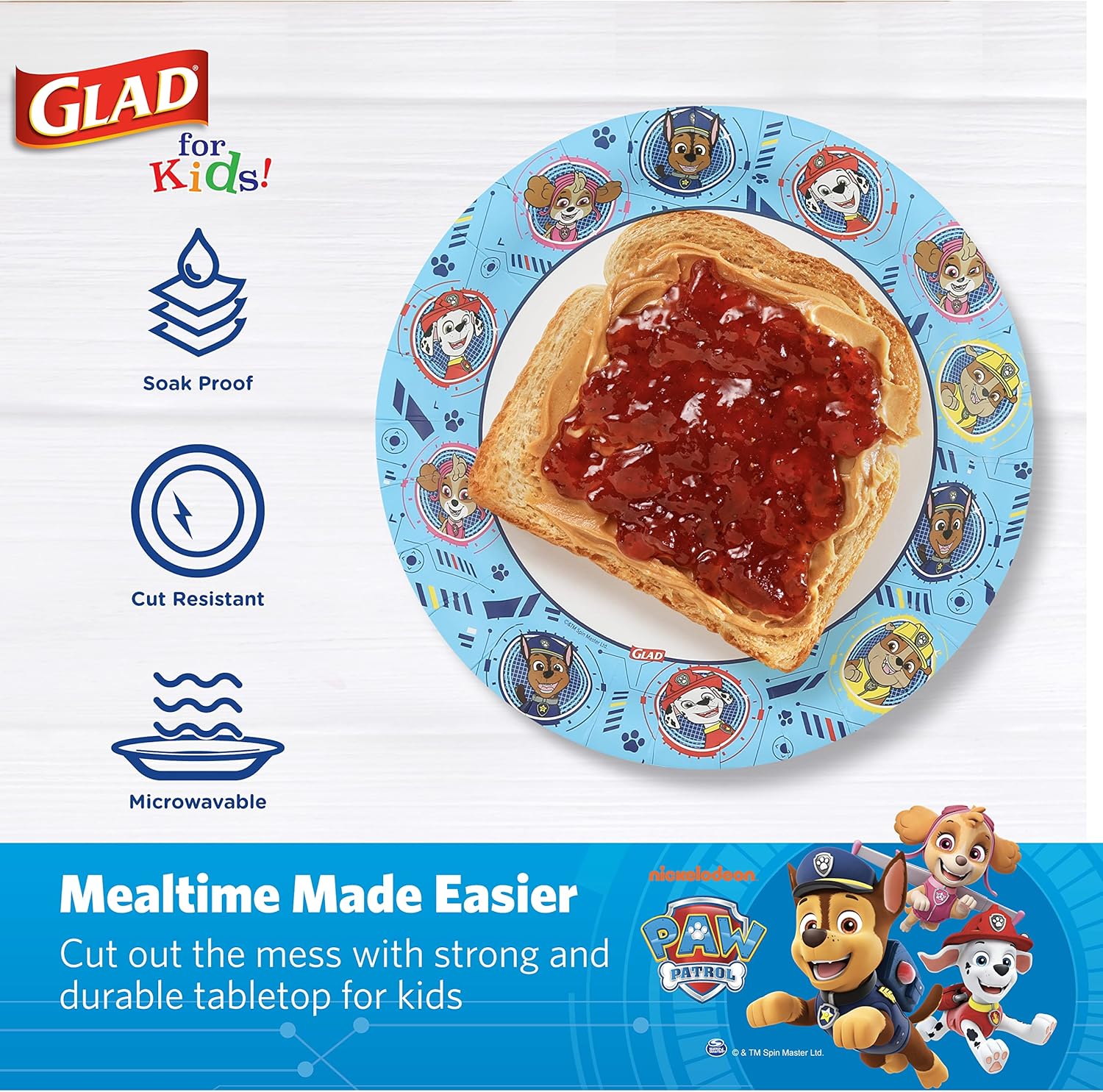 Glad for Kids Paw Patrol Paper Plates - Disposable Heavy Duty Paper Plates - Microwave Safe Kids Paw Patrol Birthday Party Cake Plates - Paw Patrol Plates for All Occasions - 20 Count, 8.5 Inch