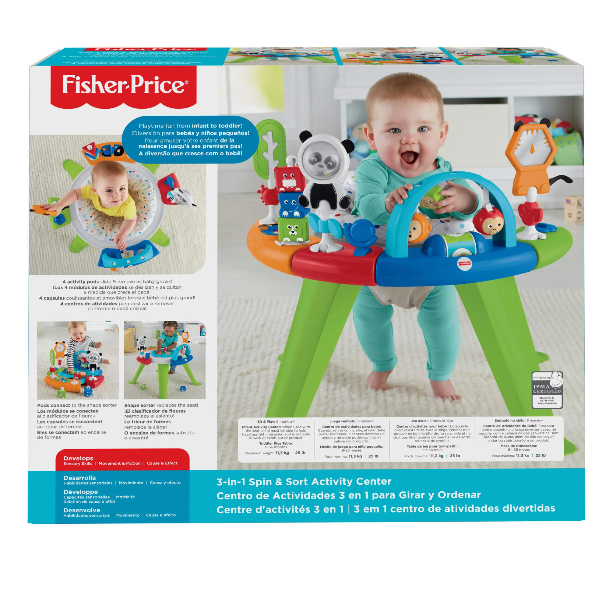 Fisher-Price 3-In-1 Spin & Sort Infant Activity Center And Toddler Play Table, Retro Roar