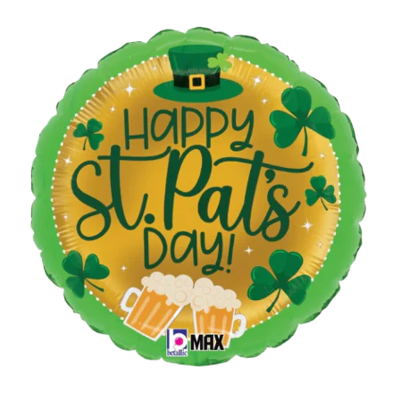 Betallic St. Pat's Beer and Shamrocks 18 inch MAX Float Round Foil Balloon Packaged 1ct