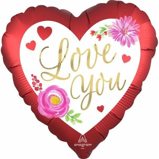 Anagram Valentine's Day Satin Love Watercolor Floral 18in Foil Balloon