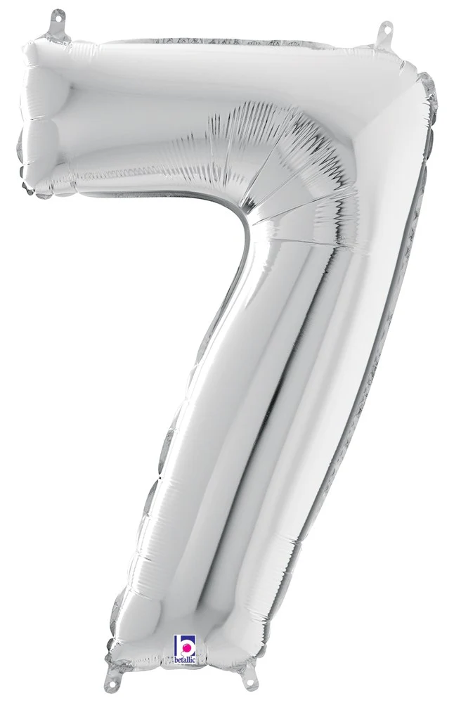 Betallic Number 7 Silver 34 inch Shaped Foil Balloon Packaged 1ct