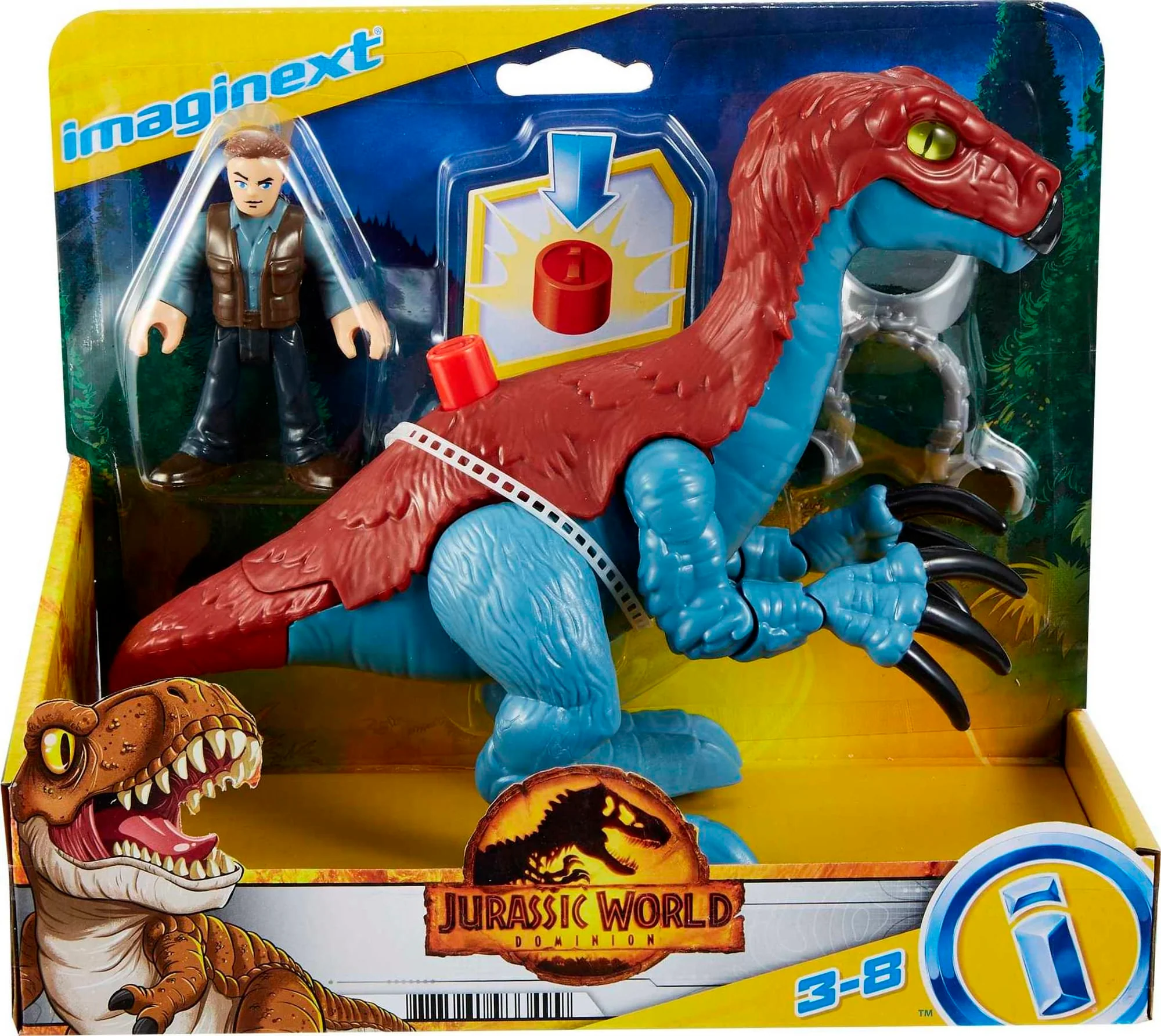 Imaginext Jurassic World Dominion therizinosaurus Dinosaur & Owen Grady Poseable Figure Set