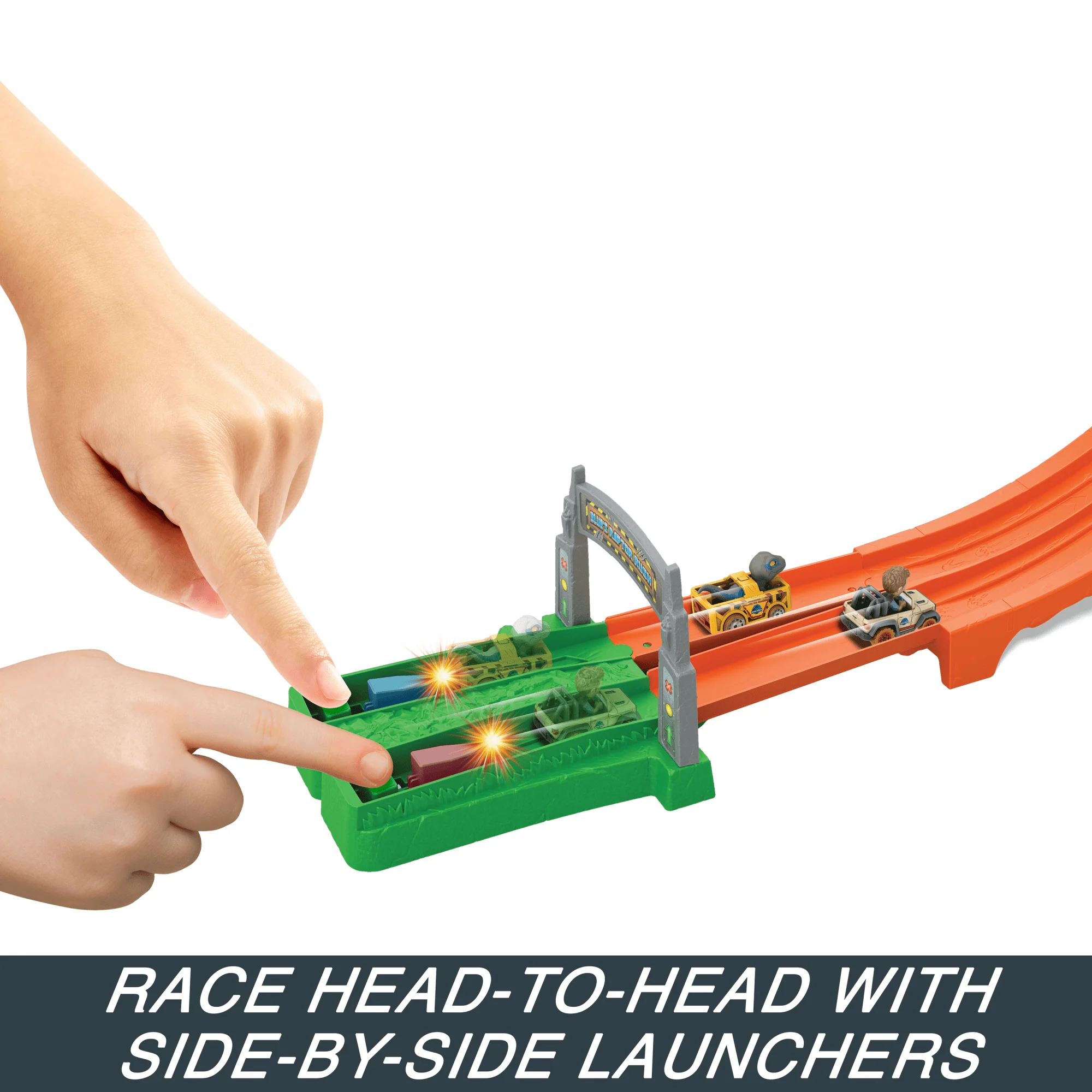 Hot Wheels Racerverse Jurassic World Blue��s Raptor Rush Track Set With 2 Toy Die-Cast Vehicles