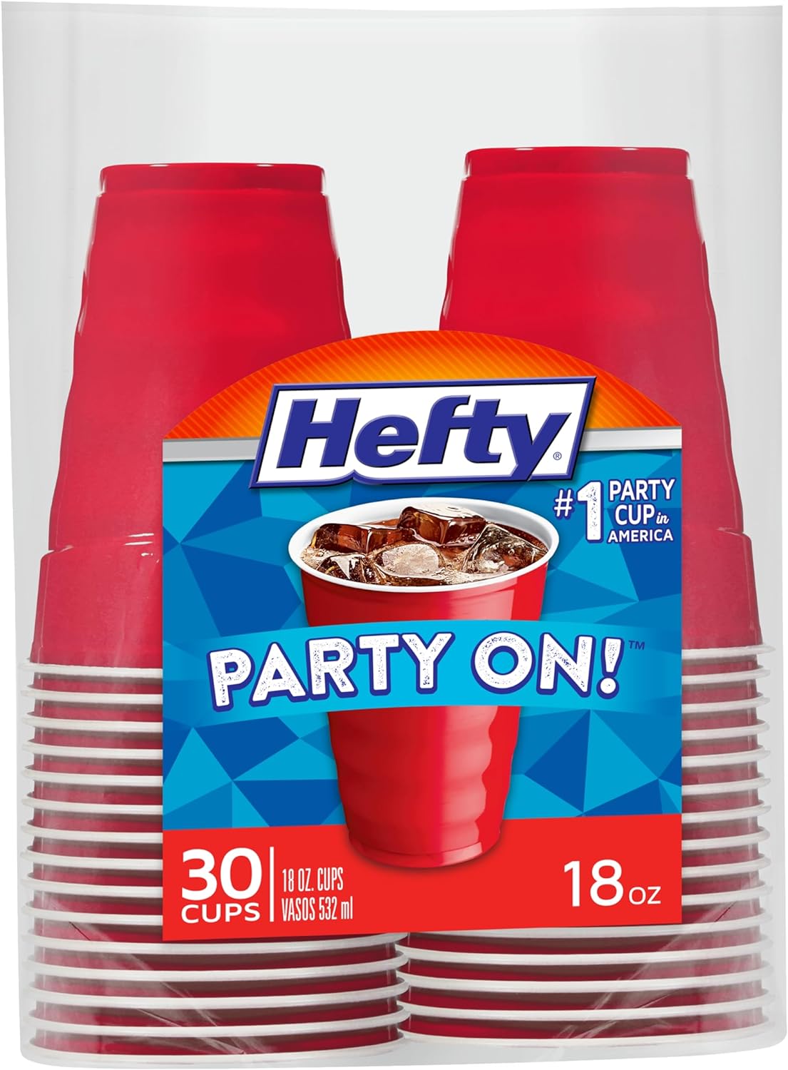 Hefty Party On Disposable Plastic Cups, Red, 18 Ounce, 50 Count