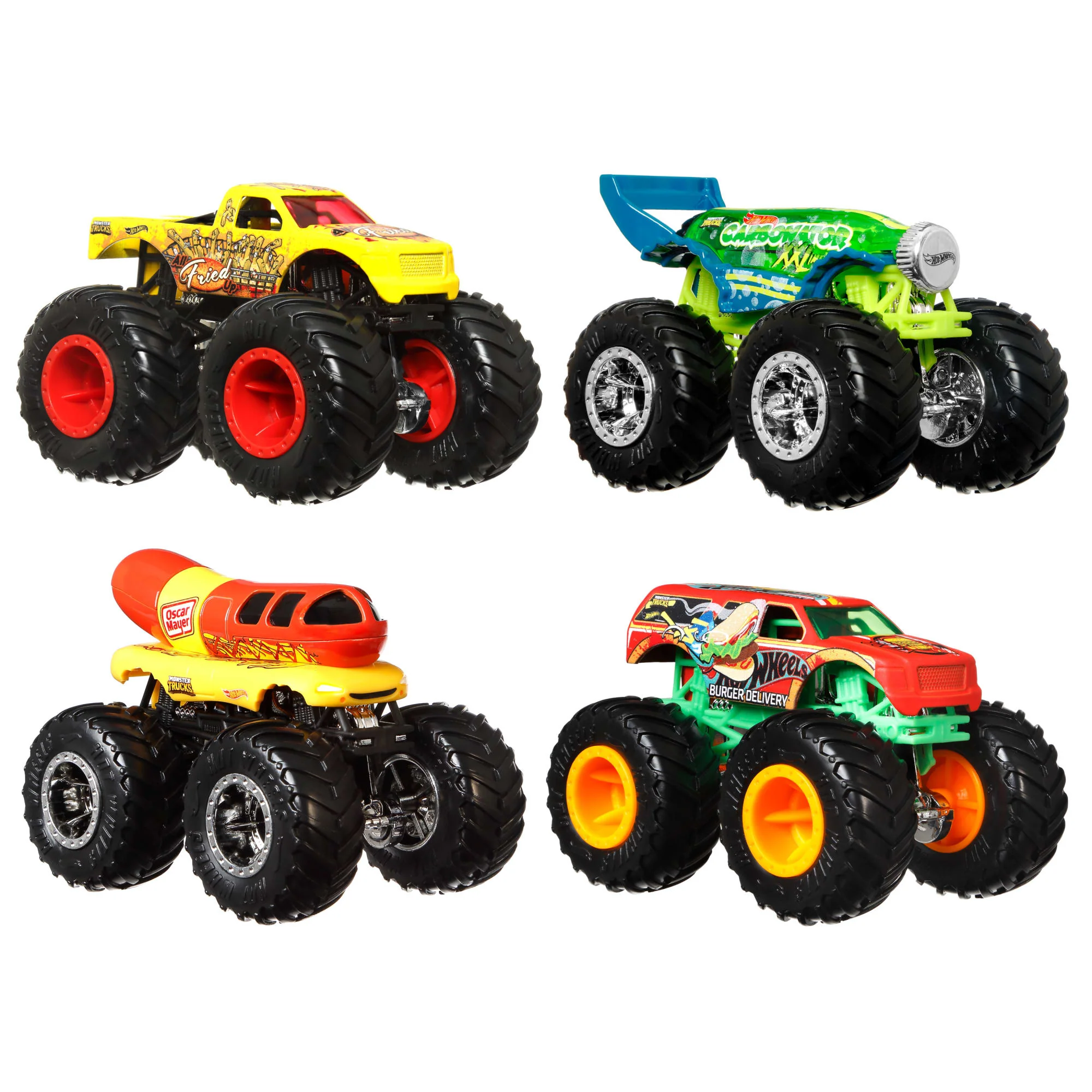 Hot Wheels Monster Trucks 4-Pack, Set Of 4 1:64 Scale Toy Trucks With Giant Wheels