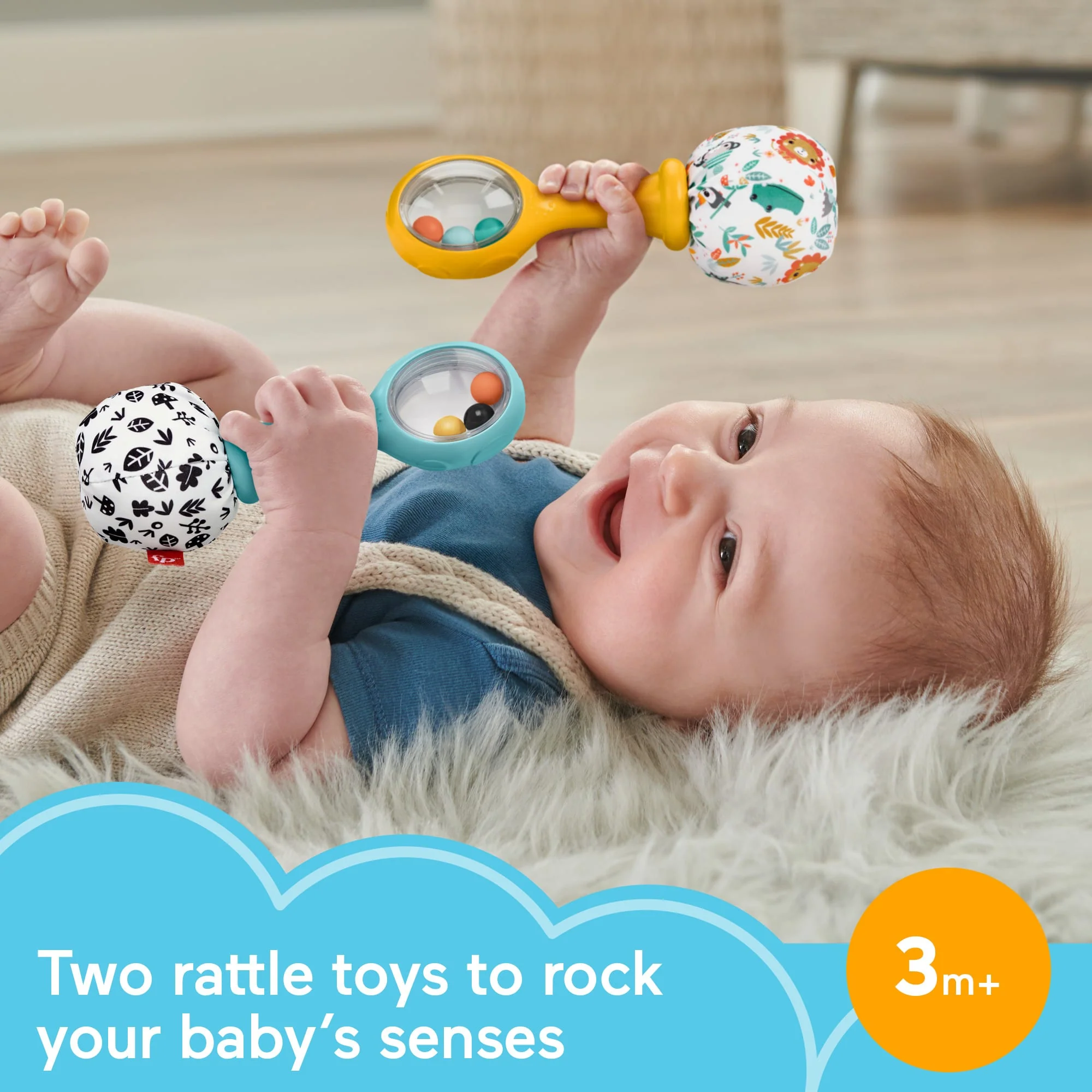 Fisher-Price Baby Rattle ��n Rock Maracas Toys, Set Of 2 For Infants 3+ Months, High Contrast