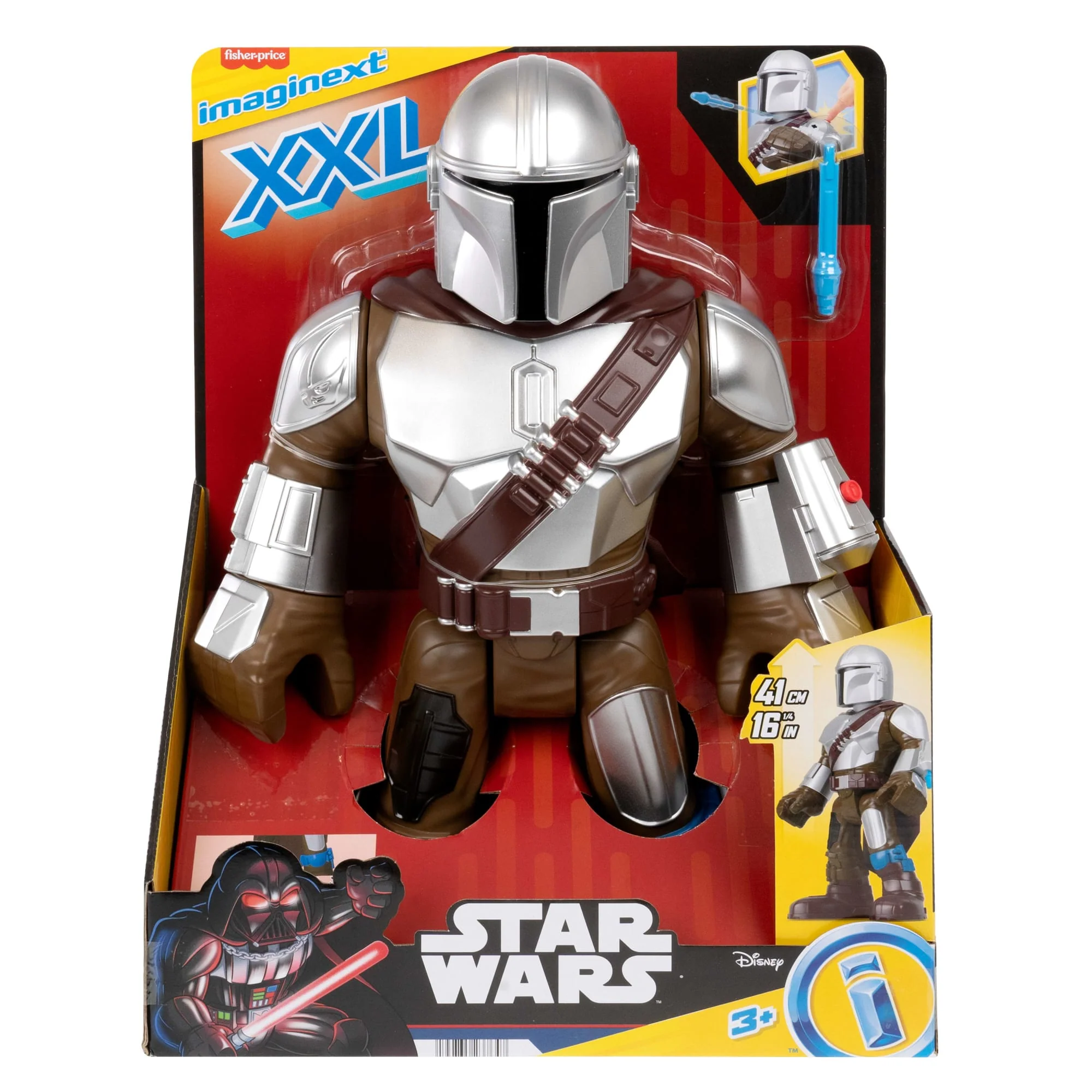 Imaginext Star Wars The Mandalorian Xxl Figure, 16+ Inch Tall Poseable Toy With Launcher