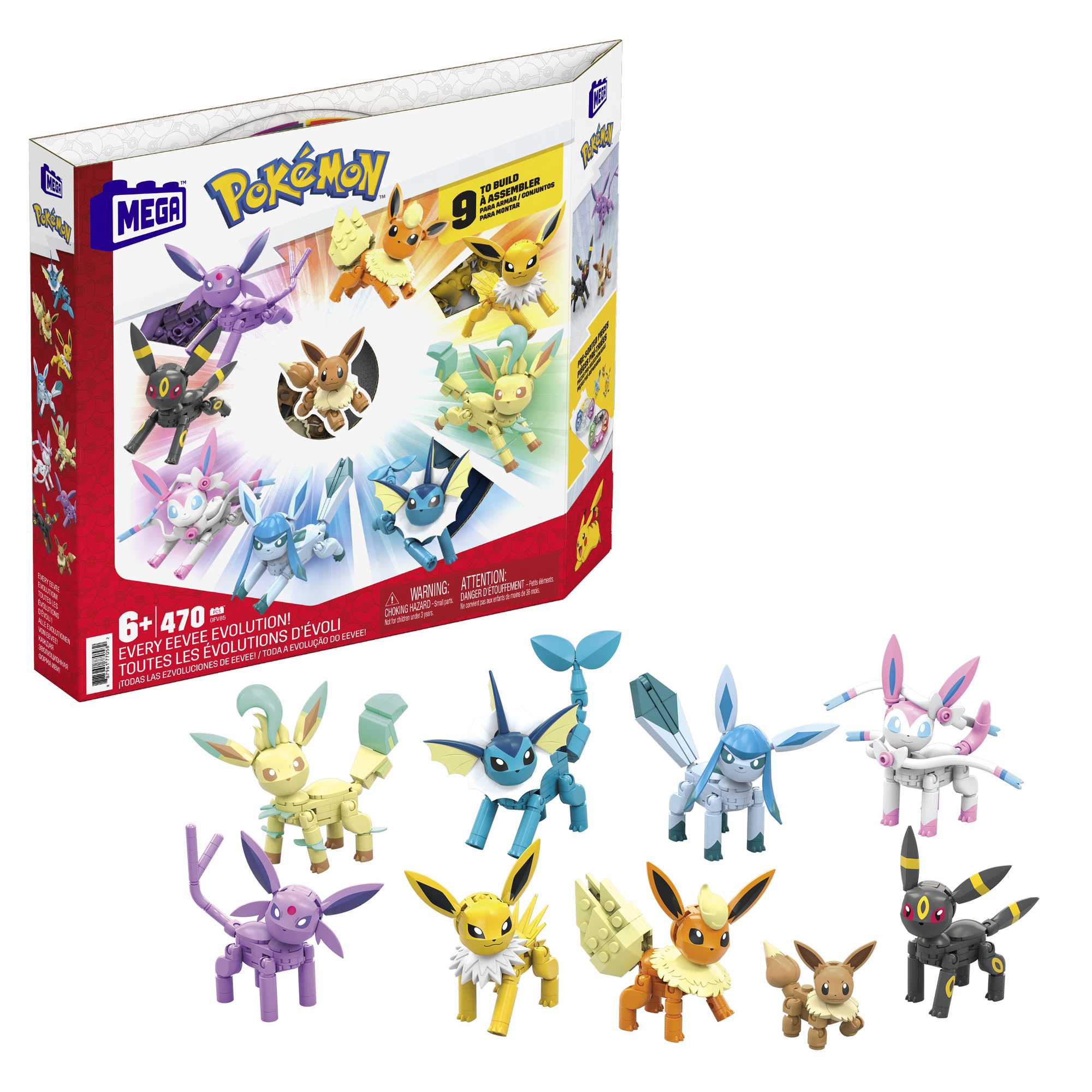 MEGA Pok��mon Action Figure Building Toys For Kids, Every Eevee Evolution With 470 Pieces, 9 Poseable Characters, Gift Idea