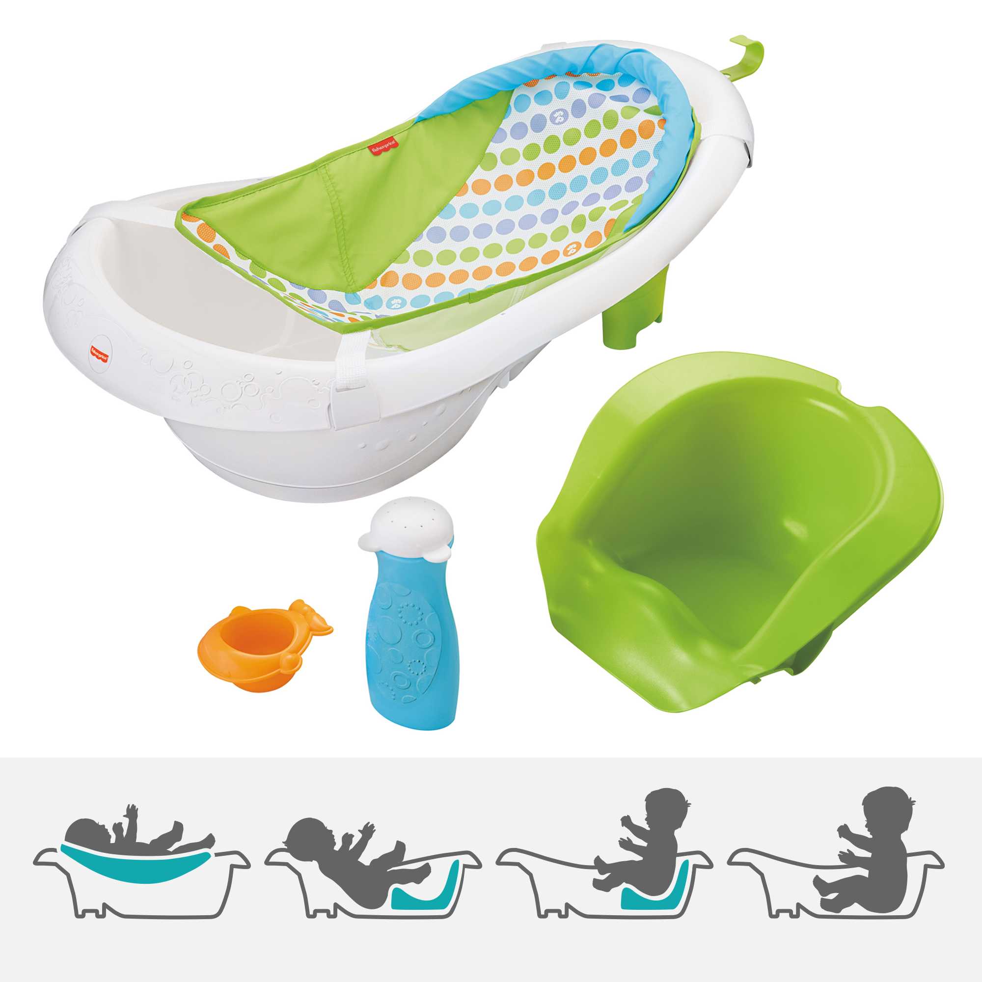 Fisher-Price 4-In-1 Sling ��n Seat Tub Baby To Toddler Bath With 2 Toys, Pacific Pebble