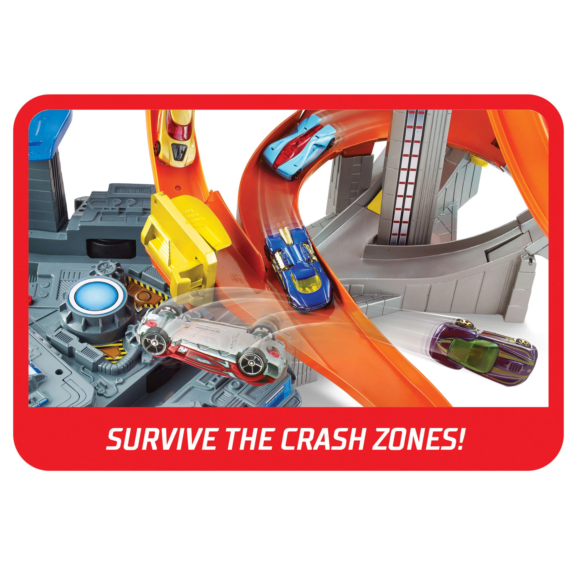 Hot Wheels Track Set With 1:64 Scale Toy Car, Motorized, Multi-Lane Racing And Crashing