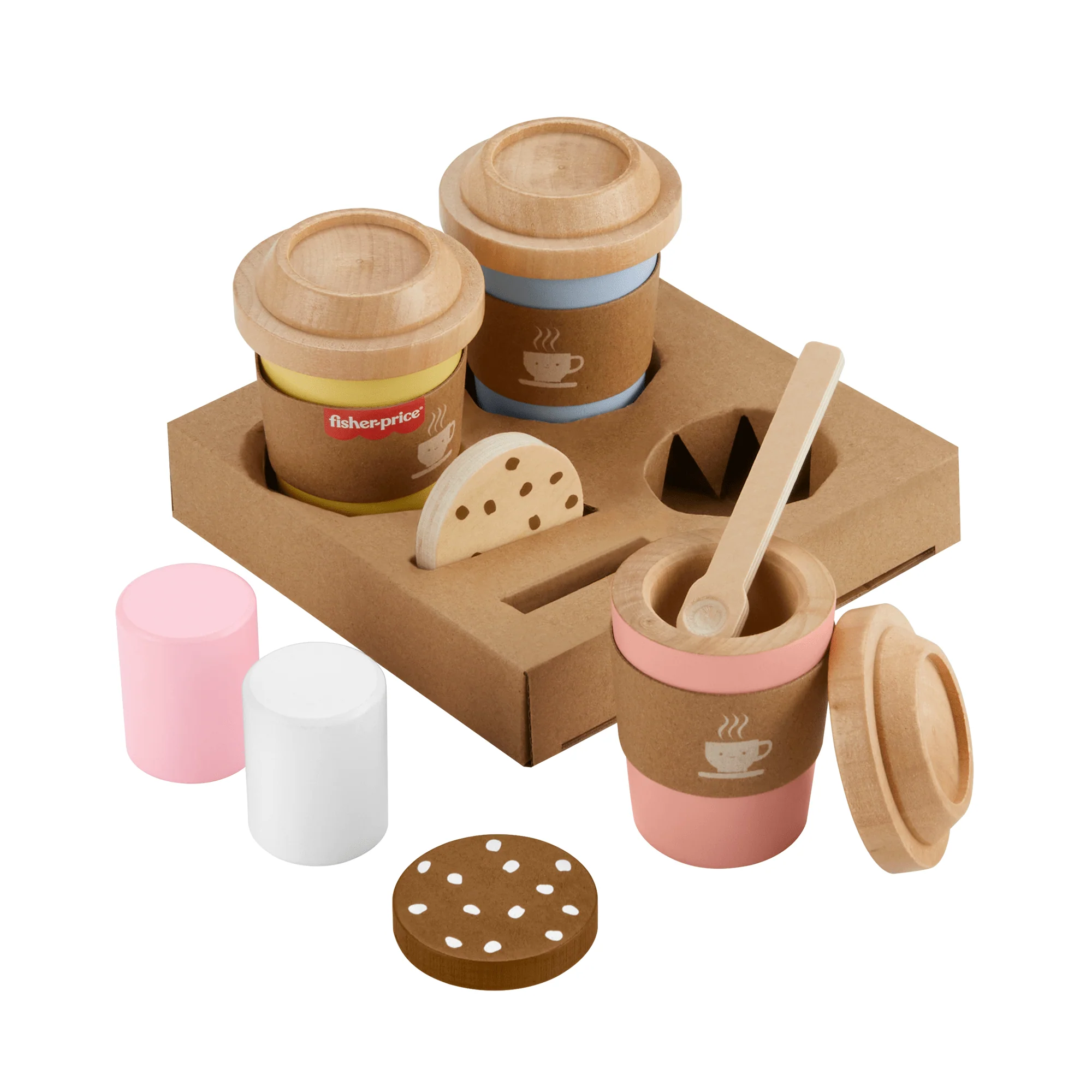 Fisher-Price Wooden Coffee To Go Set, 15-Piece Caf�� Shop Playset Preschool Role-Play
