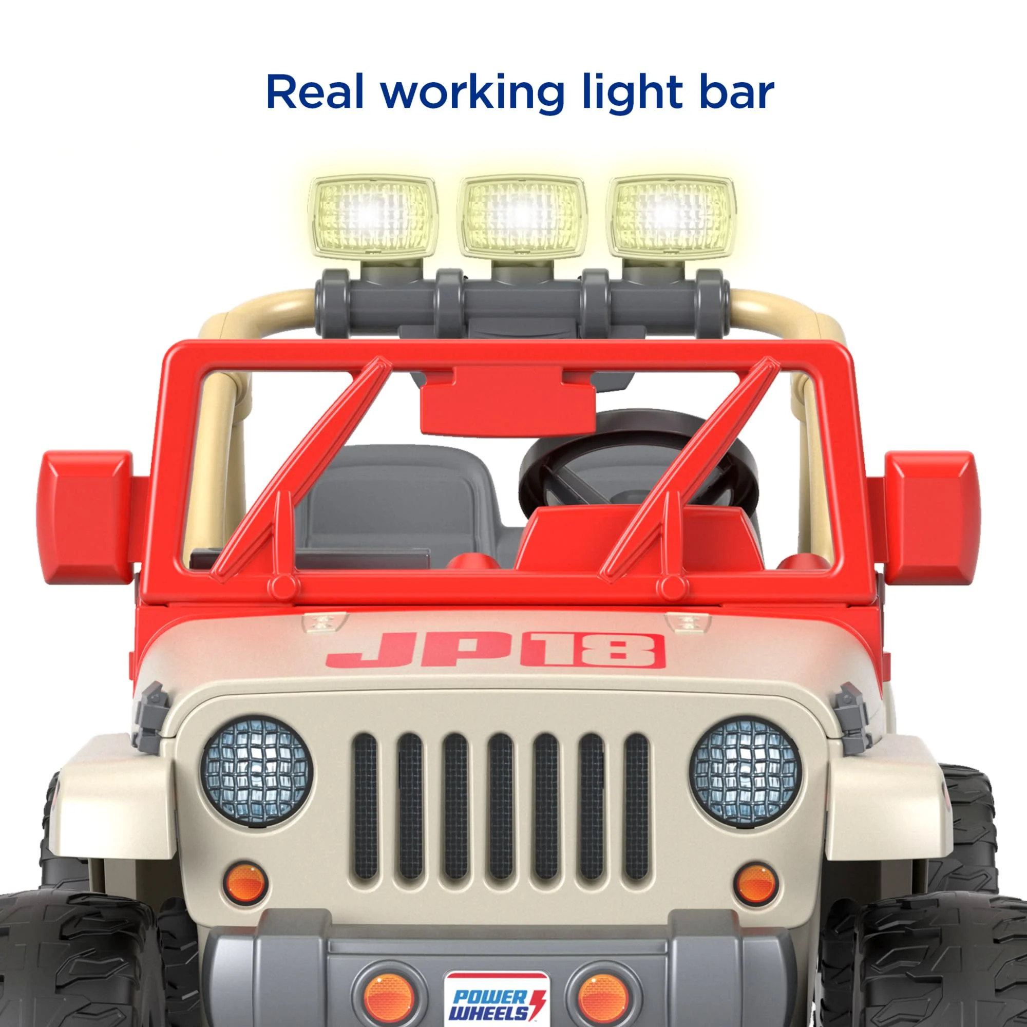Power Wheels Jurassic Park Jeep Wrangler Ride-On Toy With Dinosaur Sounds & Light Bar, Preschool Toy