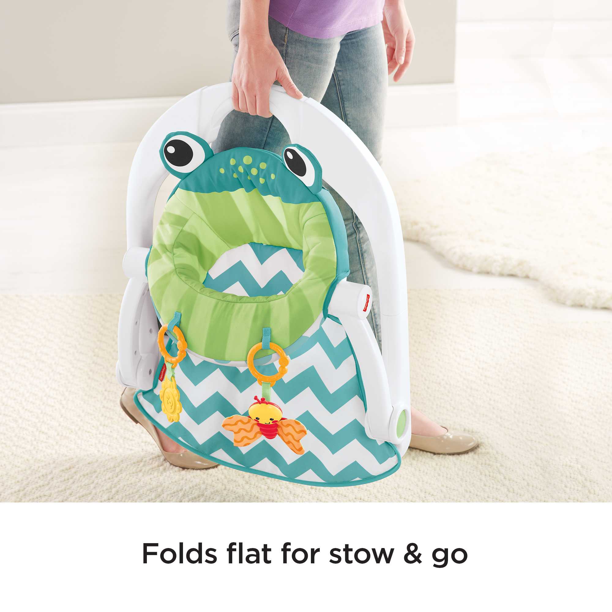 Fisher-Price Sit-Me-Up Floor Seat Portable Infant Chair With 2 Toys, Citrus Frog