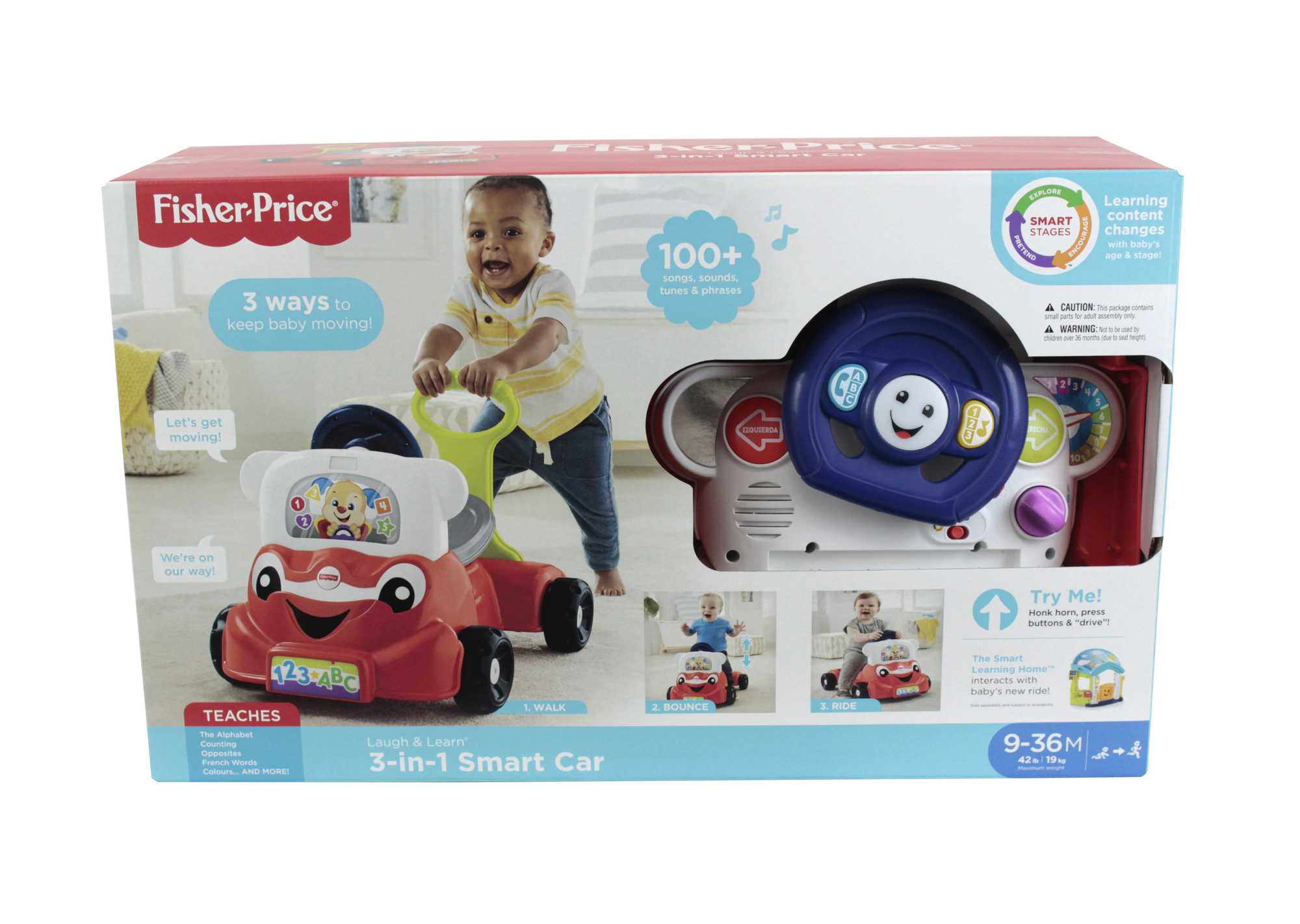 Fisher-Price Laugh & Learn 3-In-1 Smart Car Interactive Infant Walker & Toddler Ride-On Toy