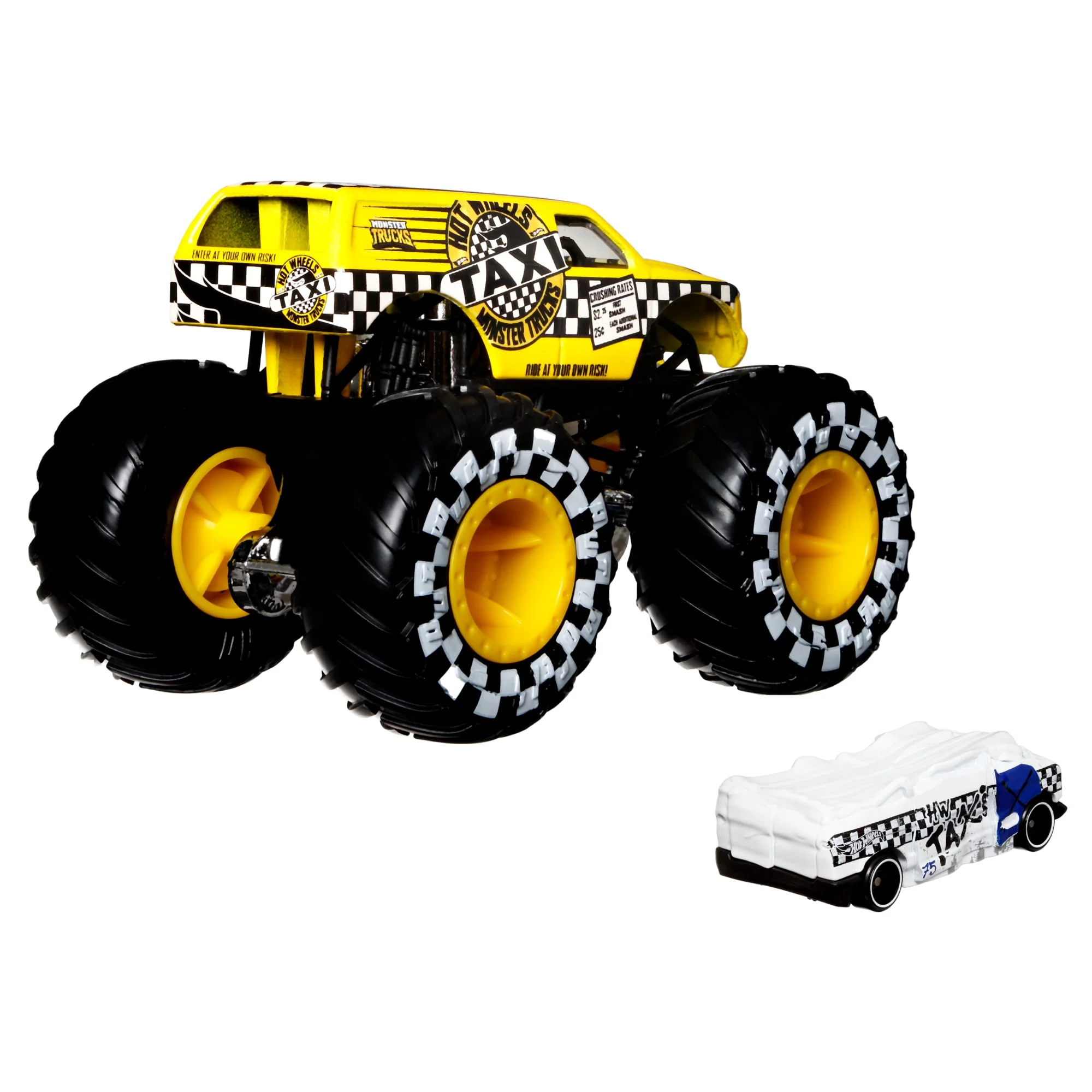 Hot Wheels Monster Trucks Ve��culo de Brinquedo Taxi Die Cast Blind Sided Taxi Crushed