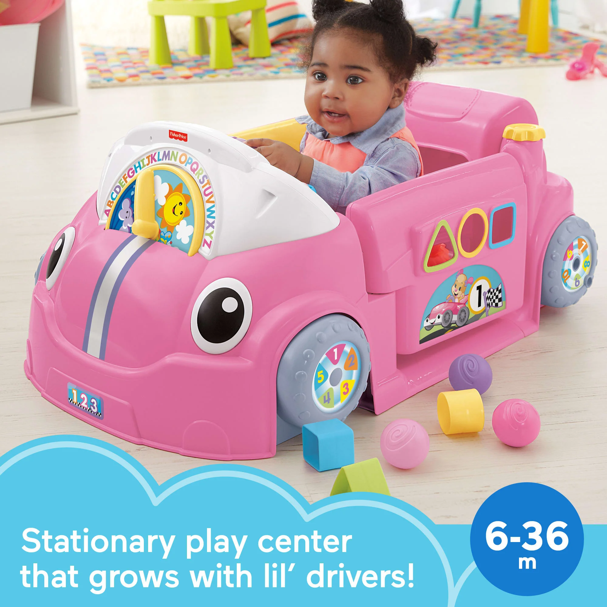 Fisher-Price Laugh & Learn Crawl Around Car, Electronic Learning Toy Activity Center For Baby, Pink