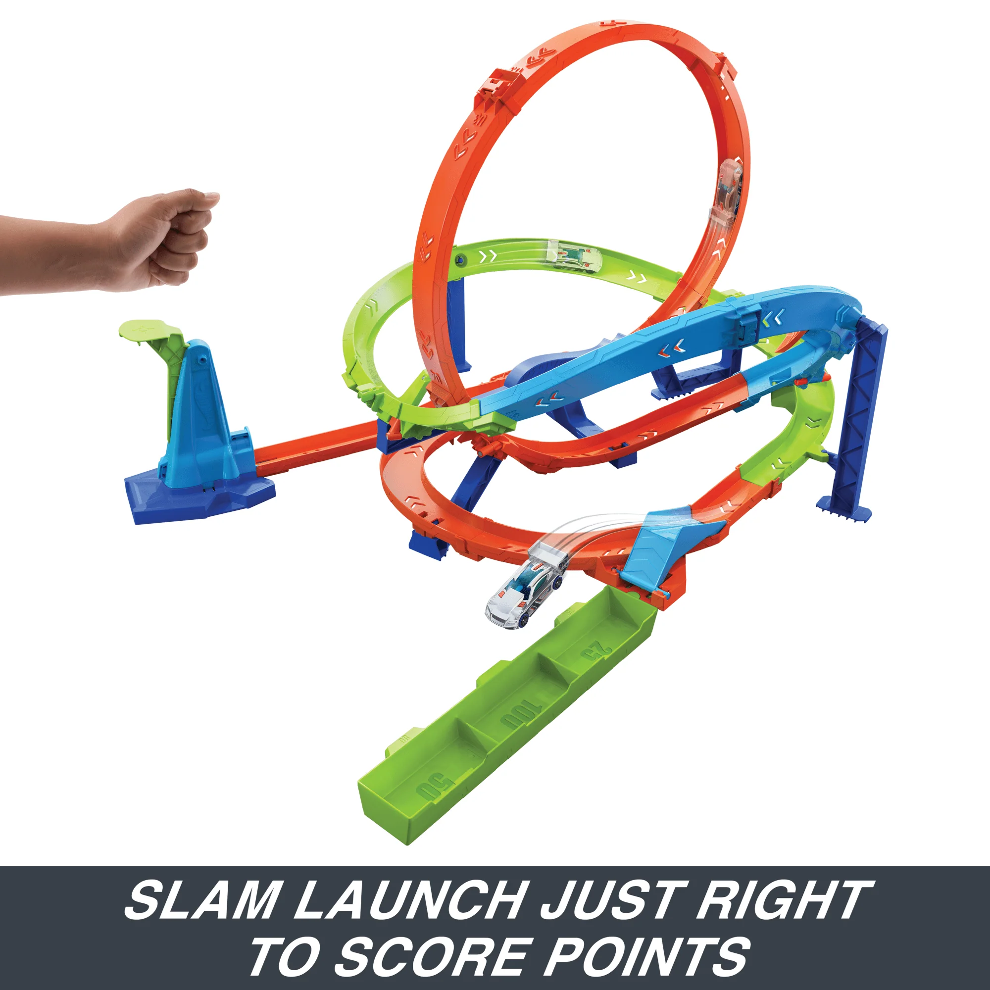 Hot Wheels Action Loop Cyclone Challenge Track Set With 1:64 Scale Toy Car, Easy Storage