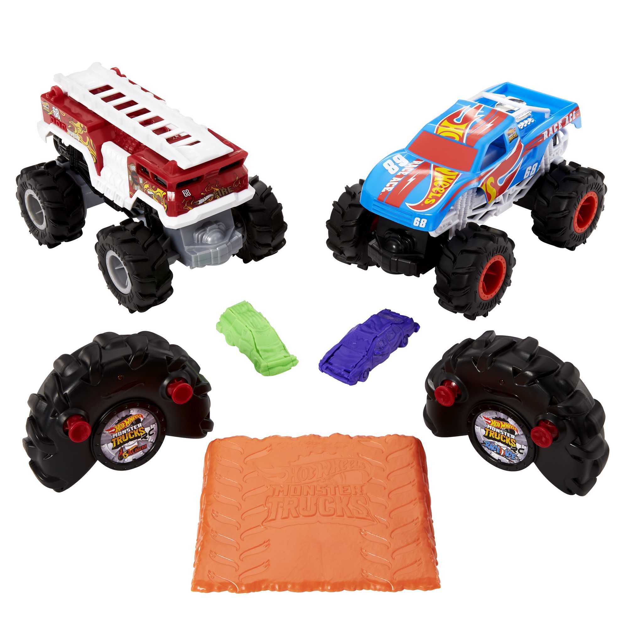 Hot Wheels RC Monster Trucks 2-Pack, RC Race Ace & 5-Alarm Vehicles