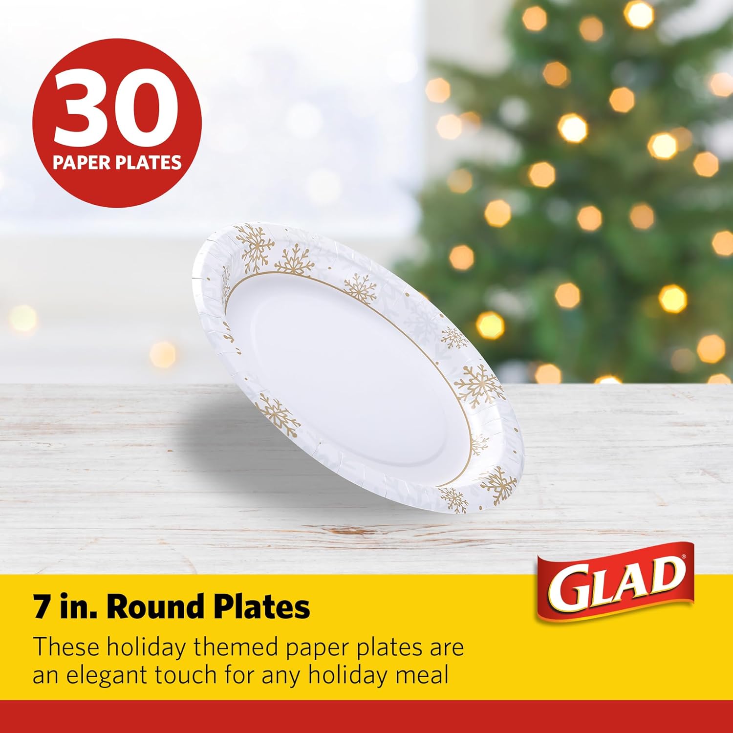 Glad Disposable Holiday Paper Plates, 10 Inch, 20 Count - Red Snowflake Design, Heavy Duty and Microwavable
