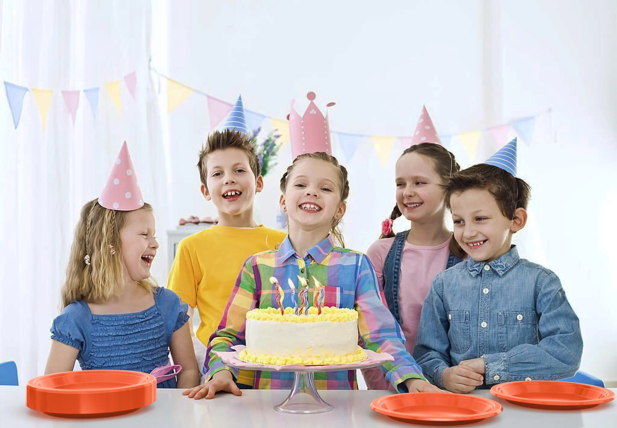 7 In. Orange Plastic Plates | 50 Count