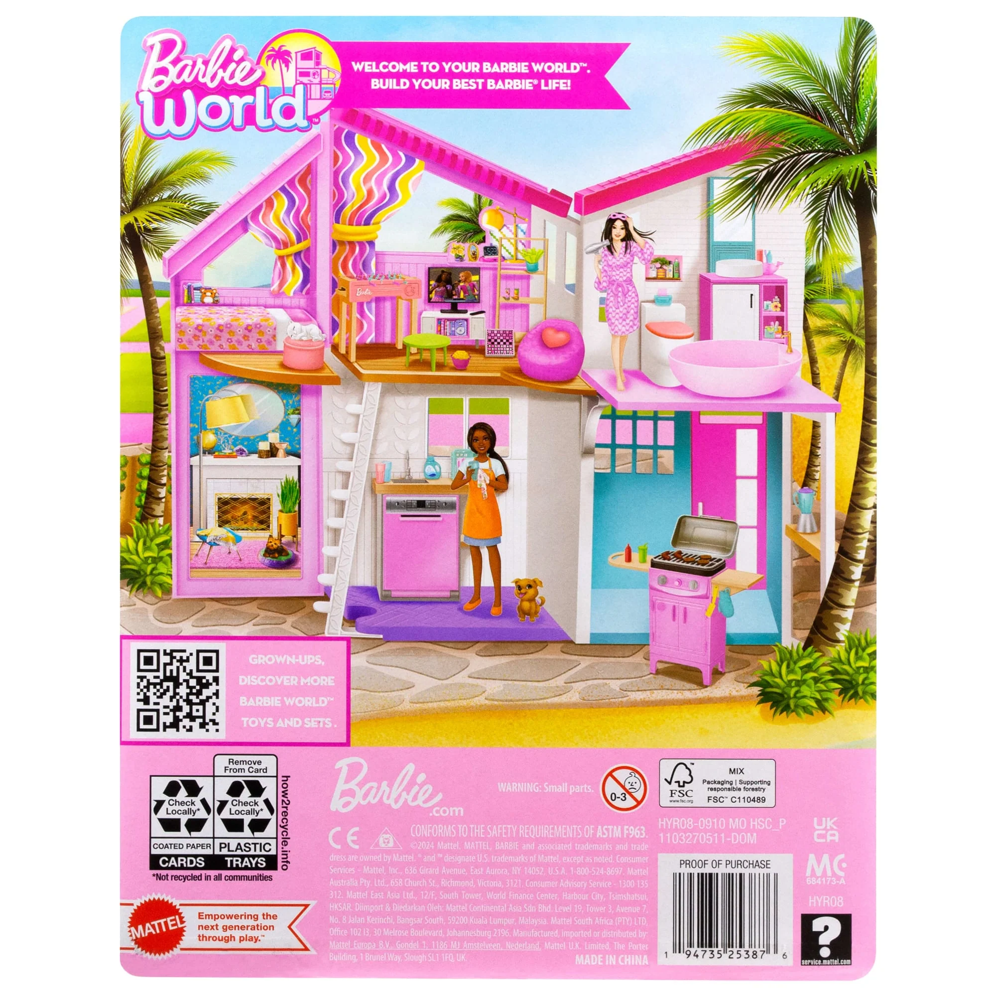 Barbie World Toy Dishwasher Set With 9 Dollhouse Kitchen Accessories Including Plates, Drying Rack, & More