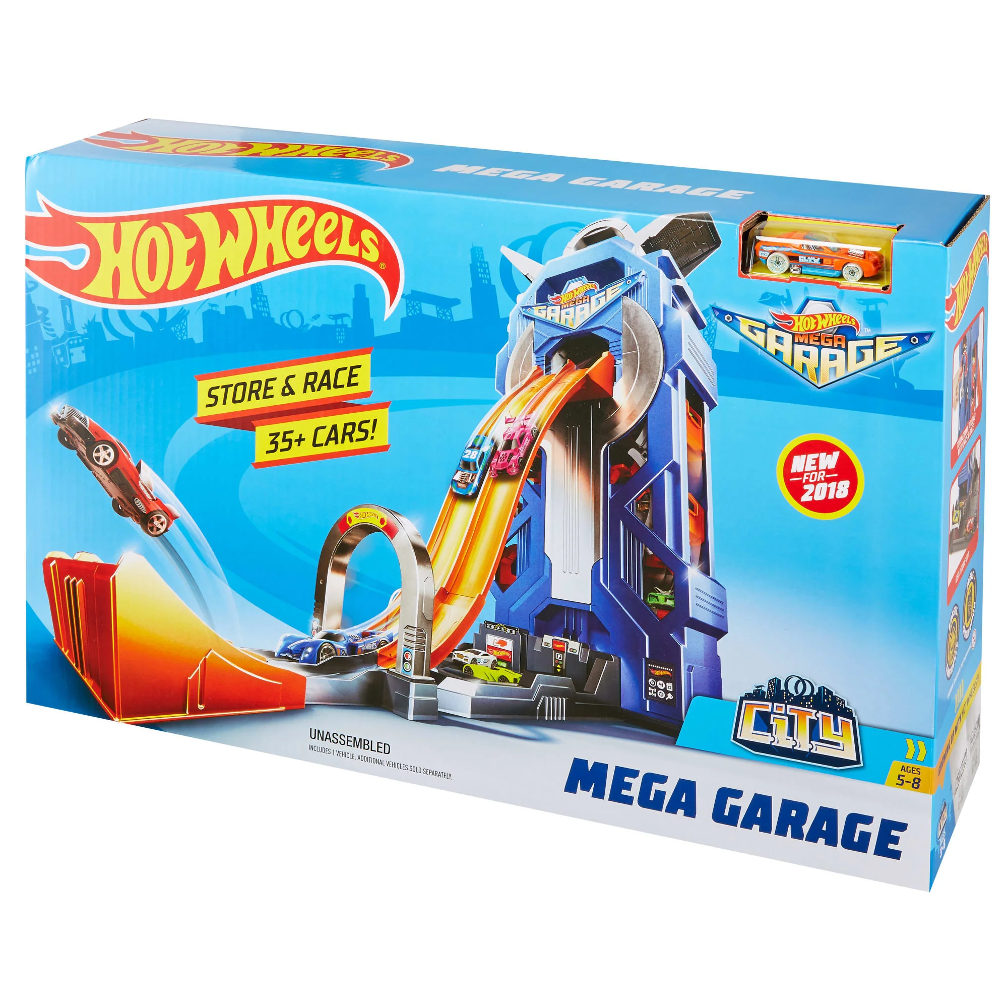 Hot Wheels MEGA Garage Toy Car Track & Playset, Stores 35+ 1:64 Scale Vehicles