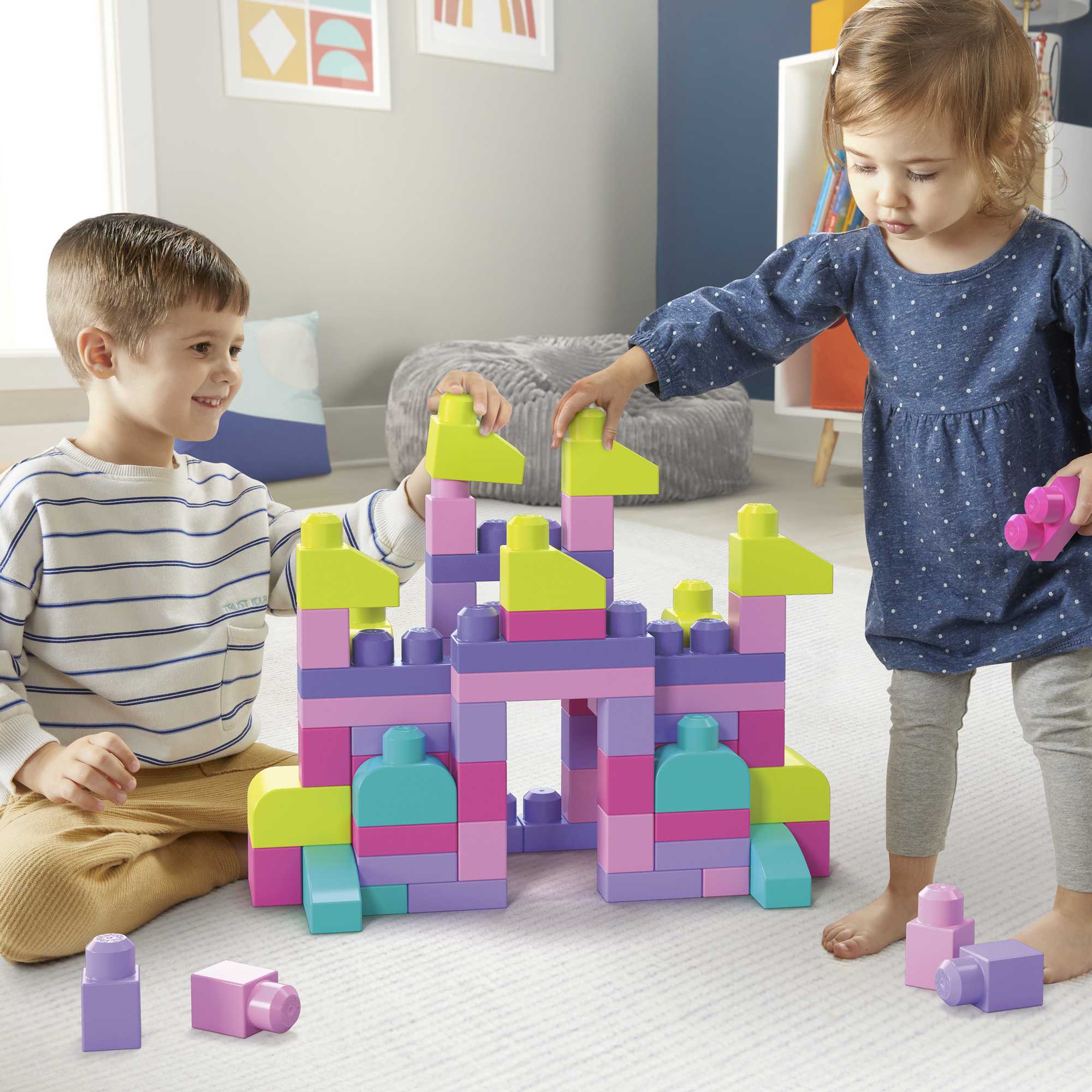 MEGA Bloks Fisher-Price Toy Blocks Pink Big Building Bag With Storage (80 Pieces) For Toddler