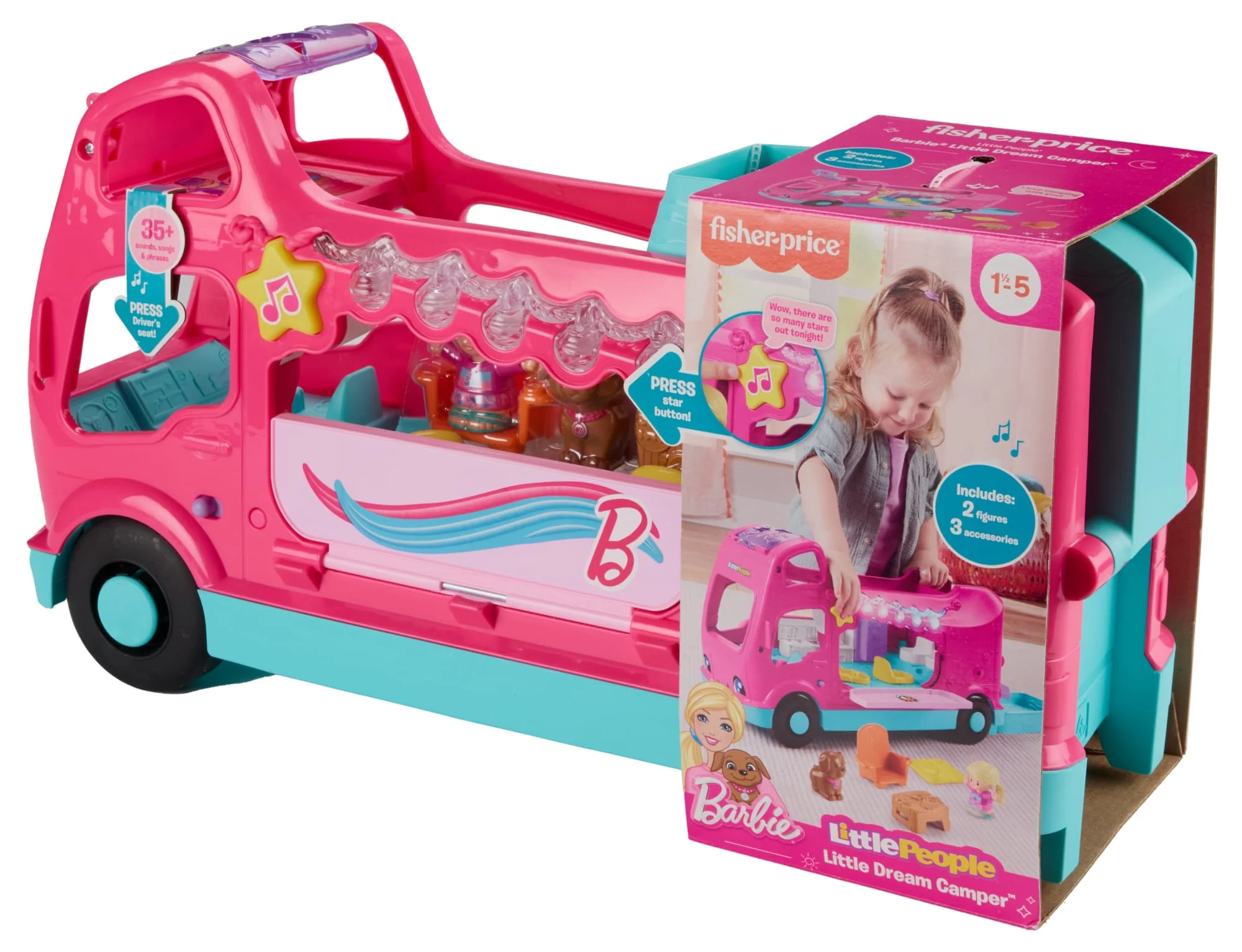 Fisher-Price Little People Barbie Little Dream Camper Rv Playset With Music Lights & 2 Figures