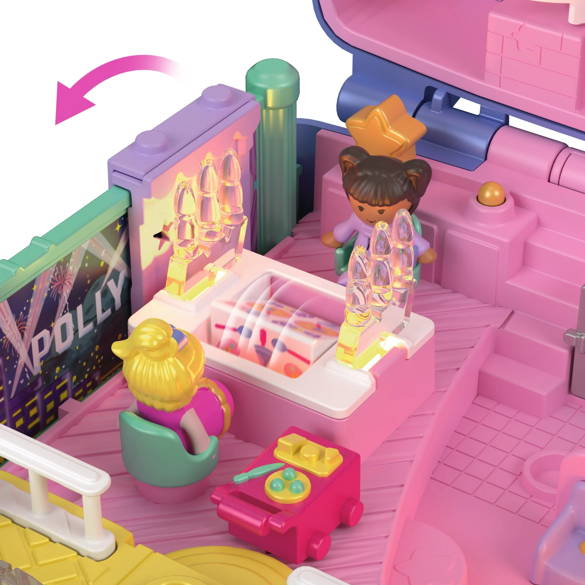 Polly Pocket Keepsake Collection Starlight Dinner Party Compact Playset With 3 Dolls And Lights