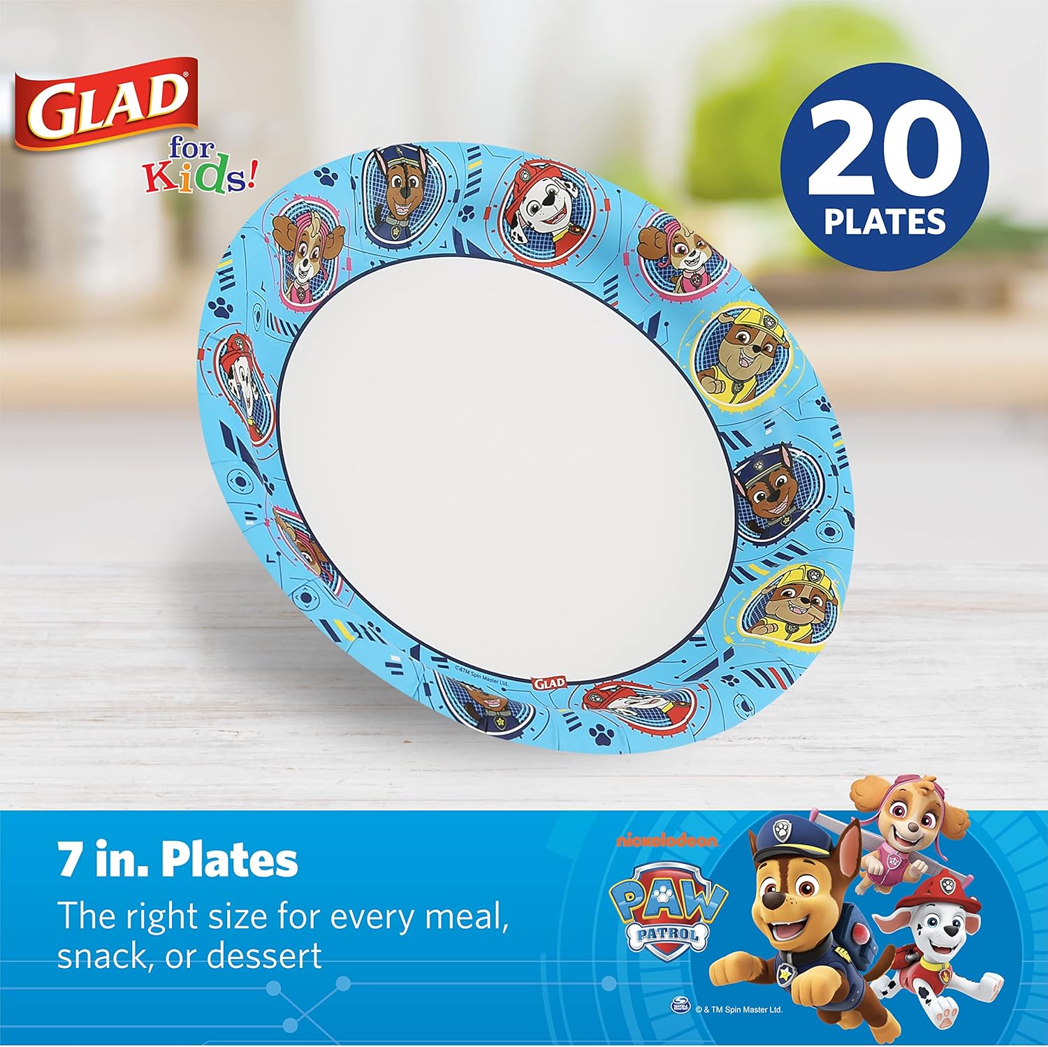 Glad for Kids Paw Patrol Paper Plates - Disposable Heavy Duty Paper Plates - Microwave Safe Kids Paw Patrol Birthday Party Cake Plates - Paw Patrol Plates for All Occasions - 20 Count, 8.5 Inch