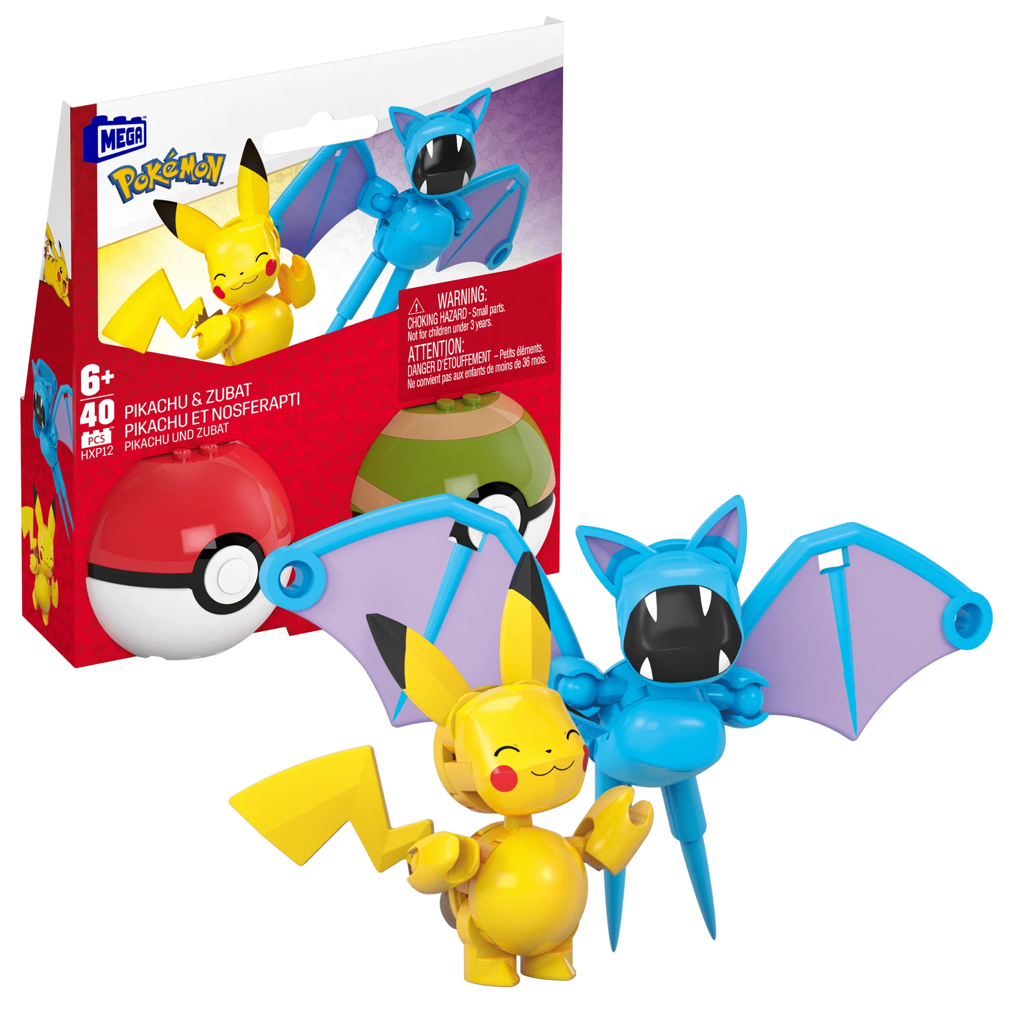MEGA Pok��mon Pikachu & Zubat Building Toy Kit, 2 Action Figures (40 Pieces) For Kids