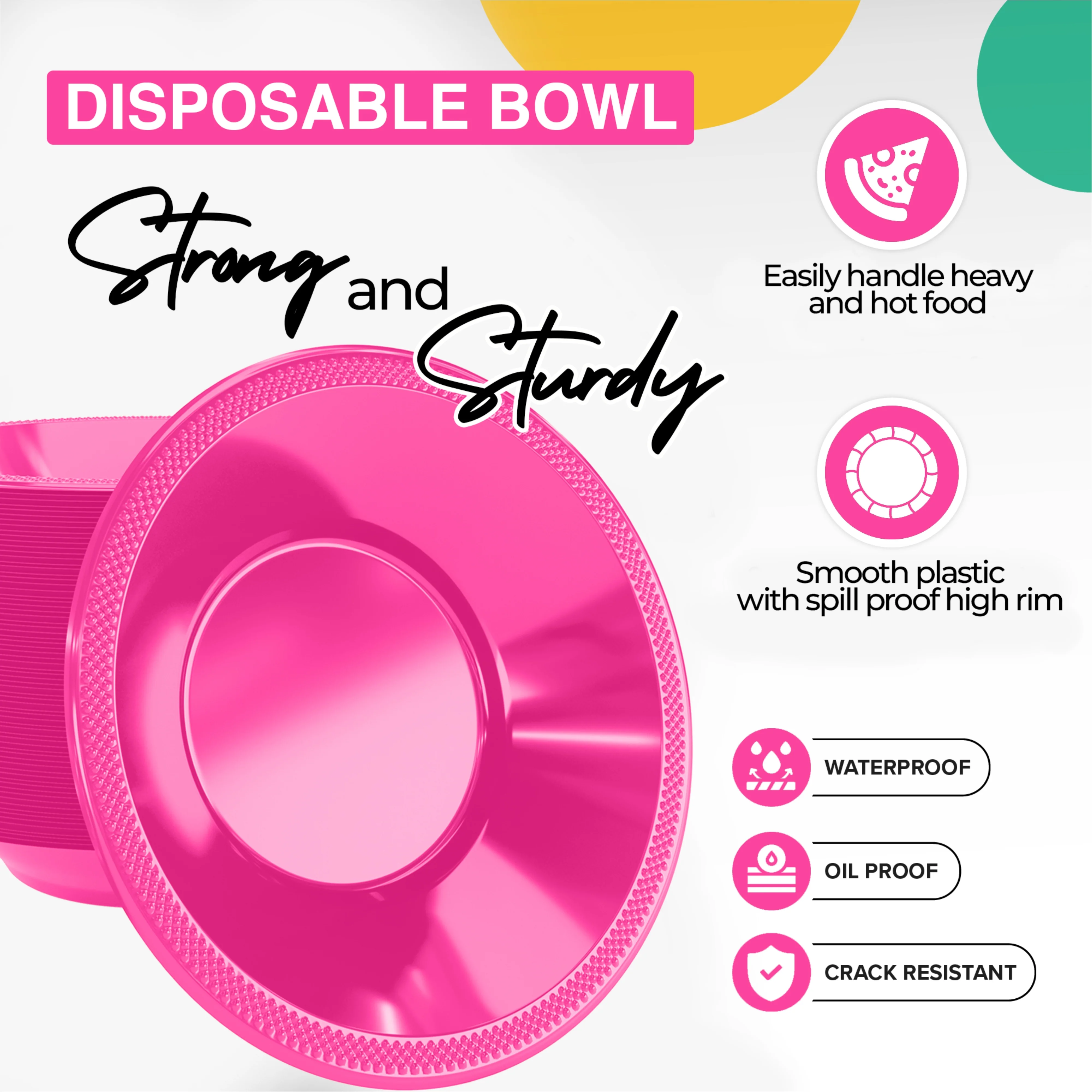 12 Oz. Hot Pink Plastic Bowls | 8 Count