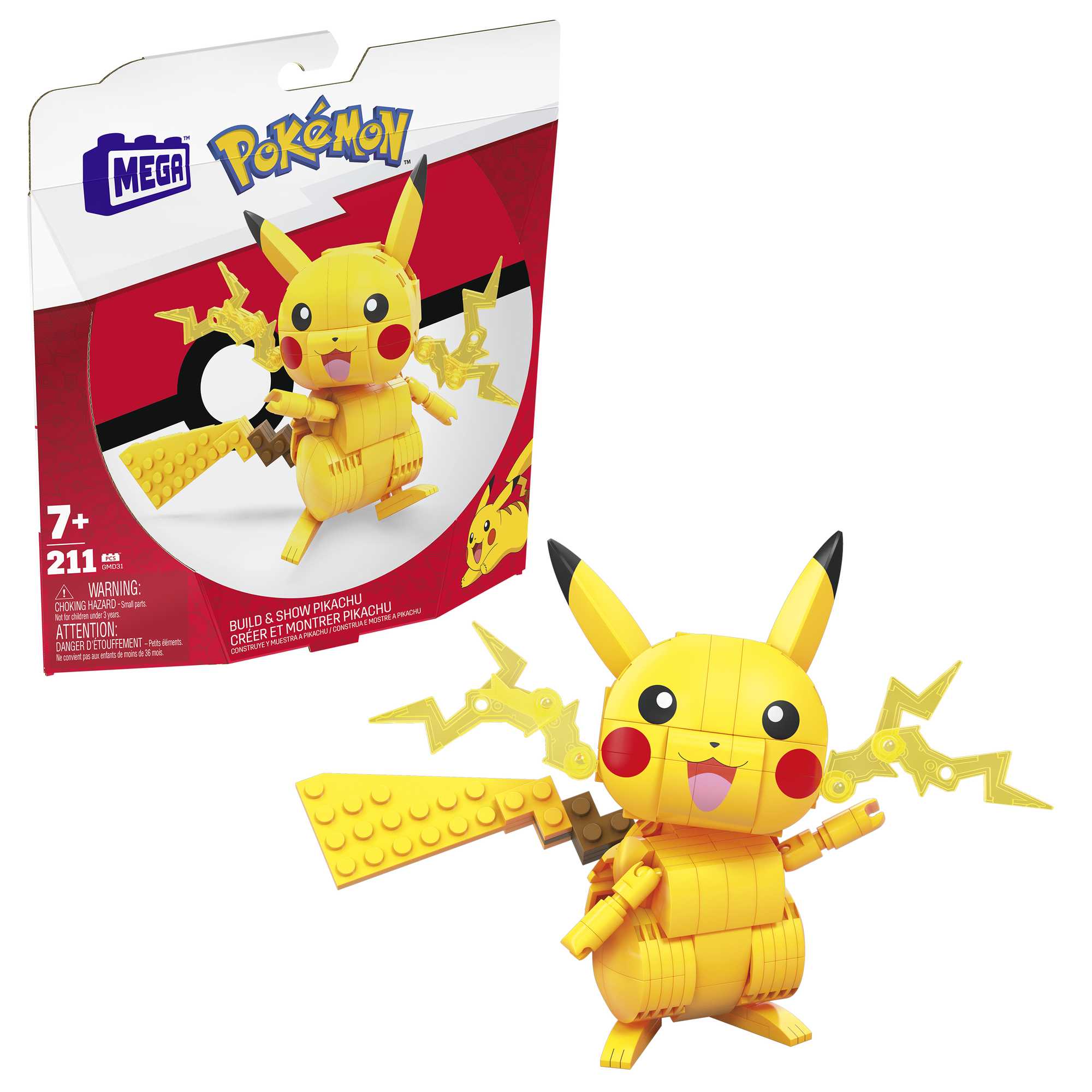 MEGA Pok��mon Building Toy Kit Pikachu (211 Pieces) With 1 Action Figure For Kids
