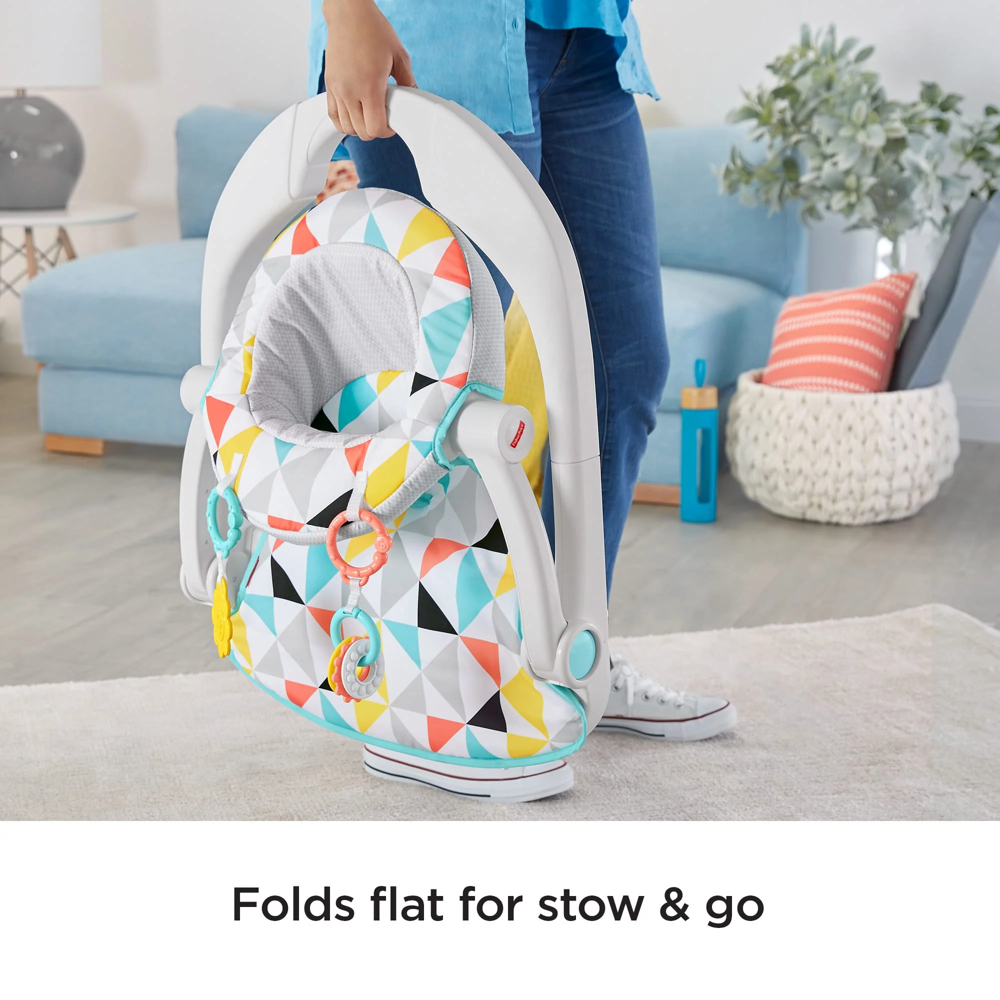 Fisher-Price Sit-Me-Up Floor Seat Portable Baby Chair With Clacker And Teether Toys, Windmill